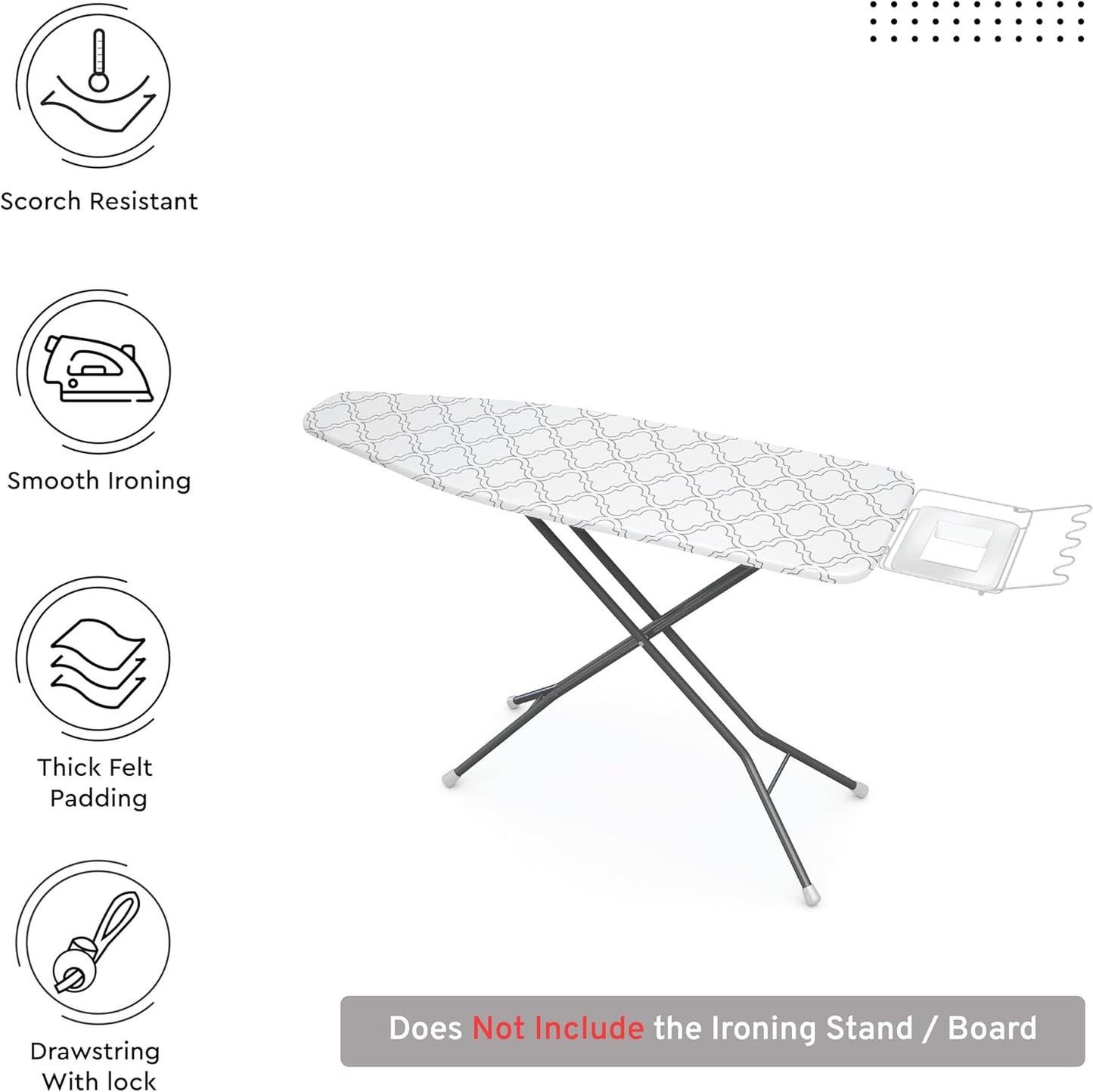 Encasa XO Ironing Board Cover and Pad 42"x14" - Thick 3mm Felt Padding, Drawstring Tightening &