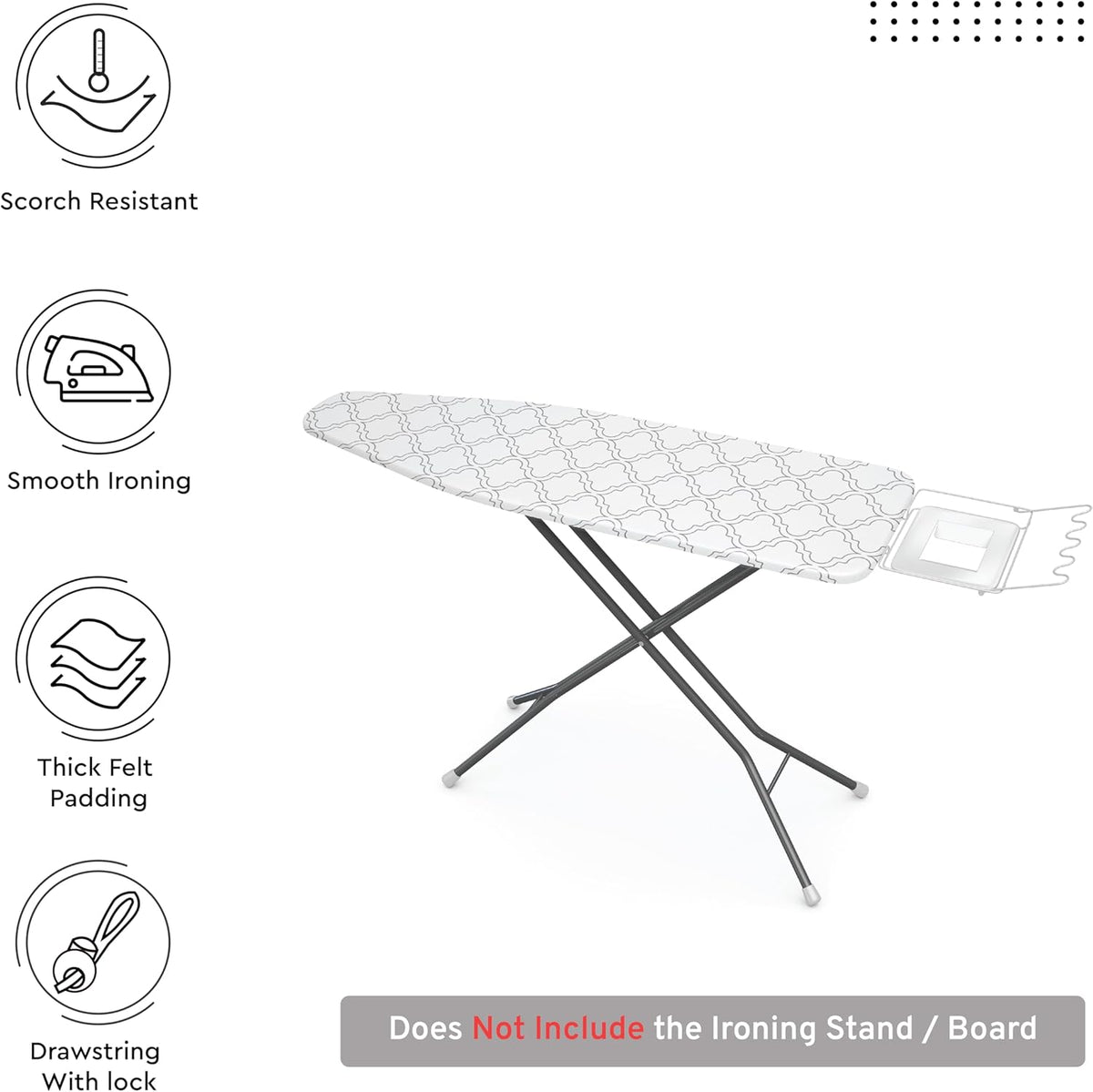 Encasa XO Ironing Board Cover and Pad 42"x14" - Thick 3mm Felt Padding, Drawstring Tightening &