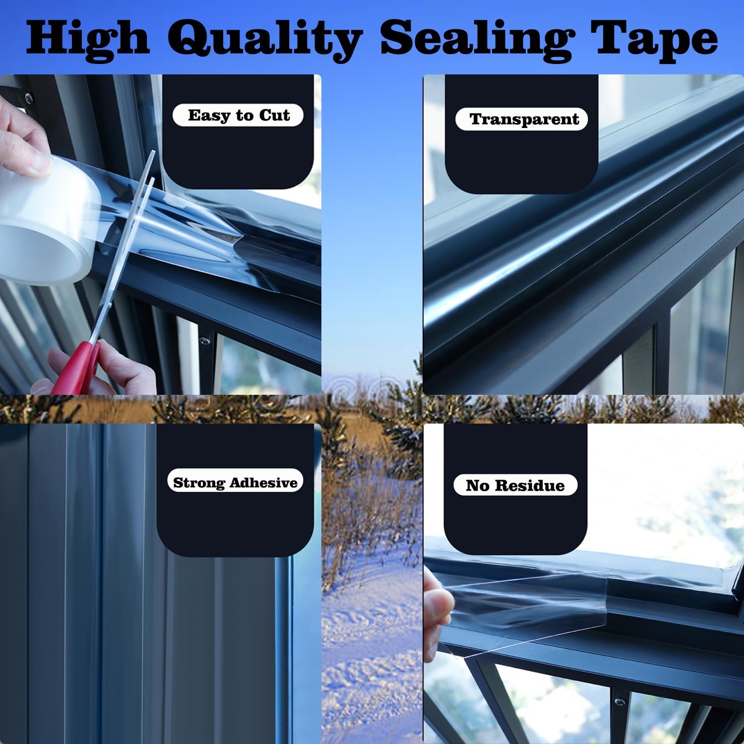 Air Conditioner Window Weather Sealing Tape 2 Inch x 33 FT Weather Stripping Residue-Free Clear