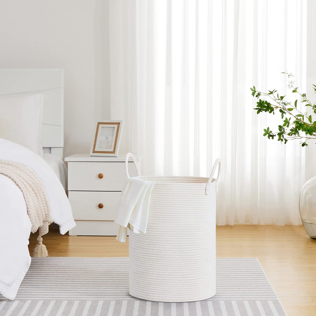 VIPOSCO Large Laundry Hamper, Tall Woven Rope Storage Basket for Blanket, Toys, Dirty Clothes in