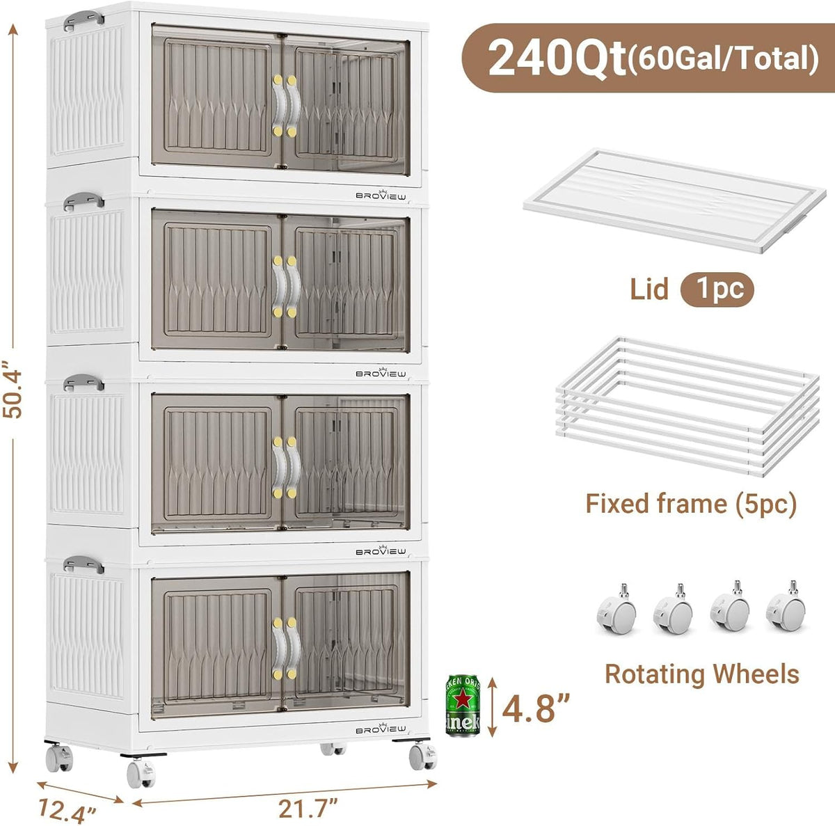 BROVIEW 240Qt Stackable Storage Bins with Lid, Extra Large Closet Organizer Collapsible Drawer