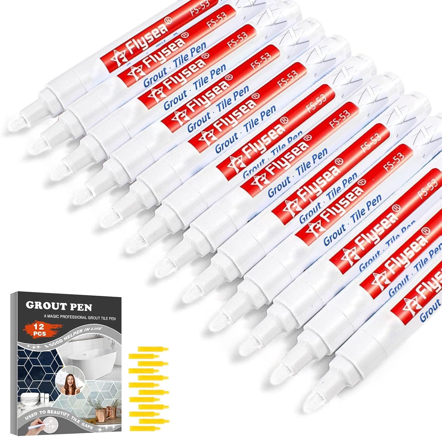 Grout Pen 12 Pack Water Based Tile Marker Repair Pens Professional for Bathroom, Kitchen, Parlor