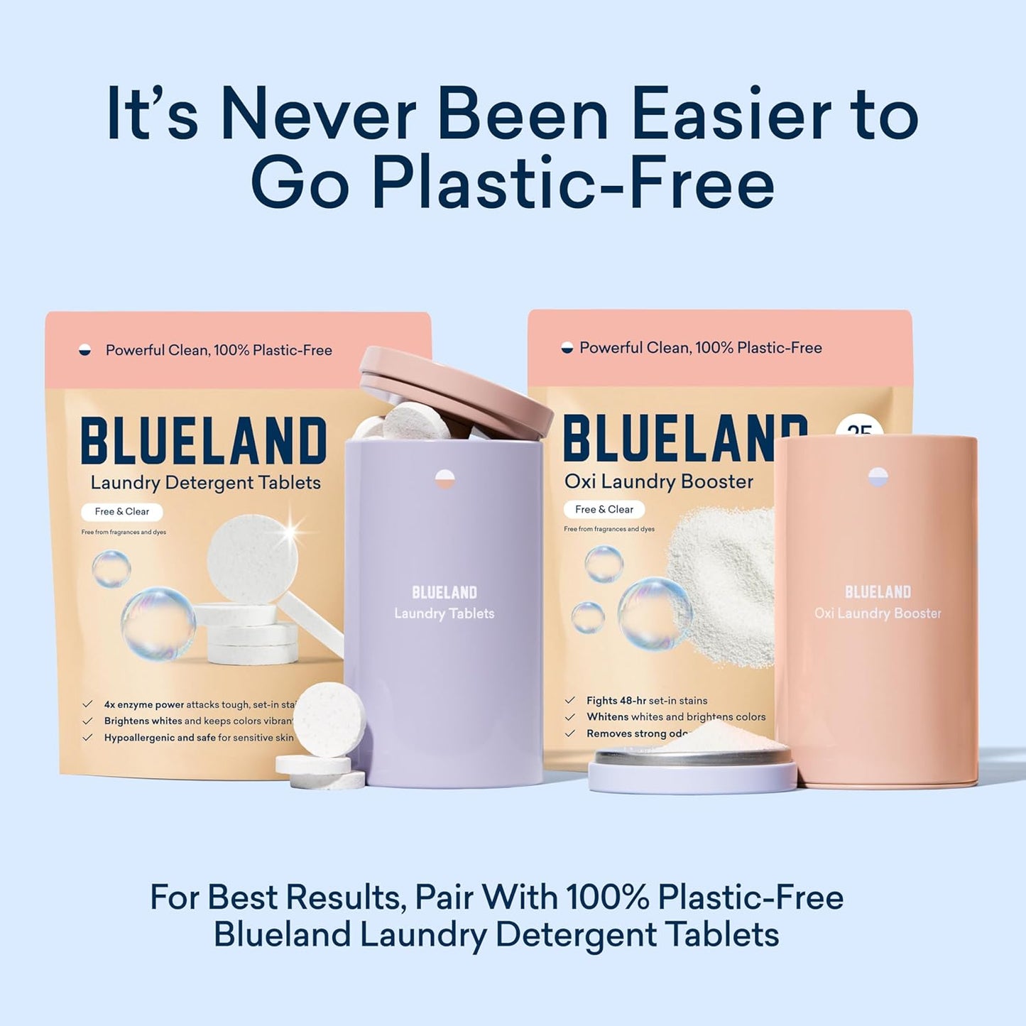 BLUELAND Oxi Laundry Booster Powder Refill 2-Pack, Fragrance Free & Clear, 50 Loads, 35.2 oz