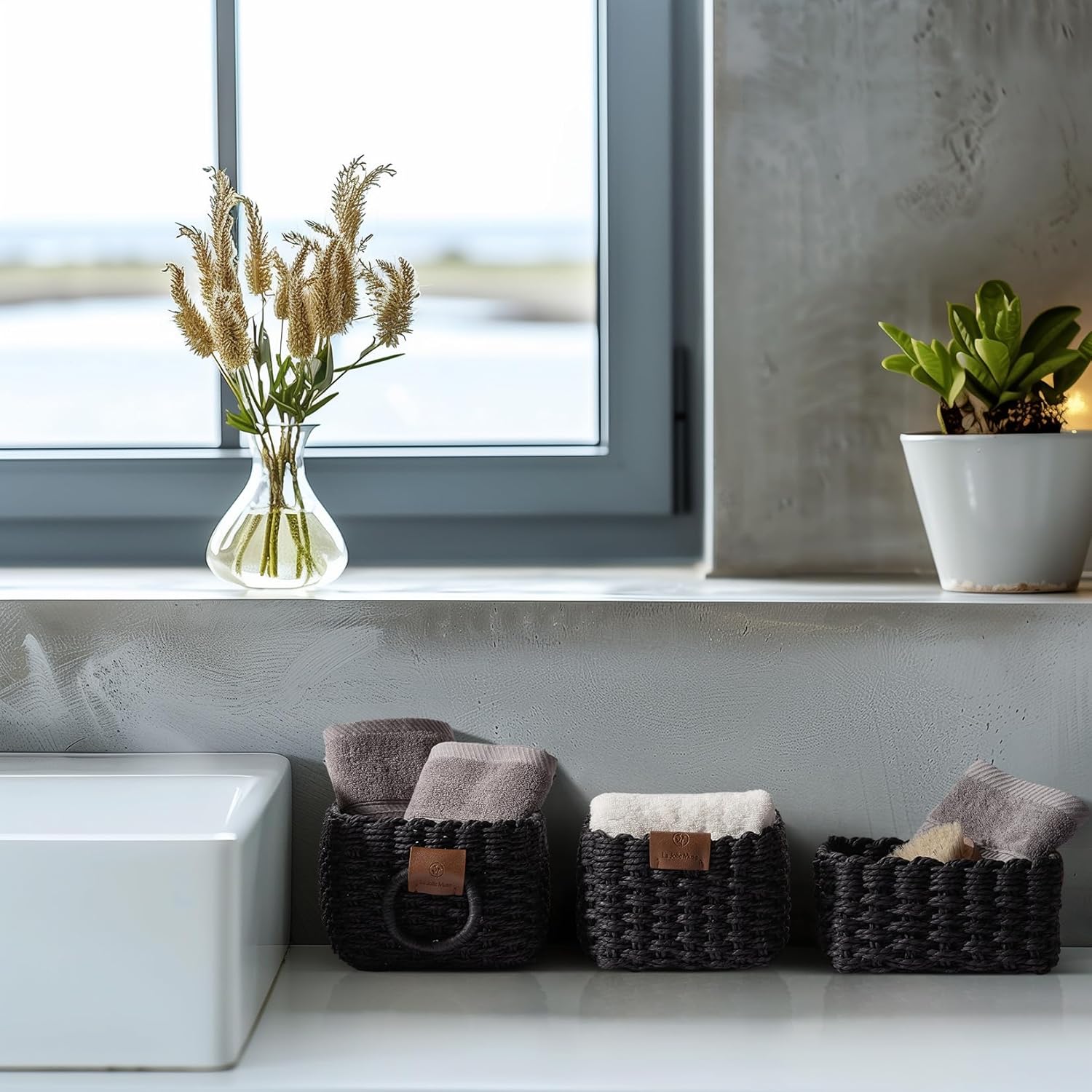LA JOLIE MUSE Small Wicker Baskets for Organizing, Recycled Paper Rope Storage Basket Container
