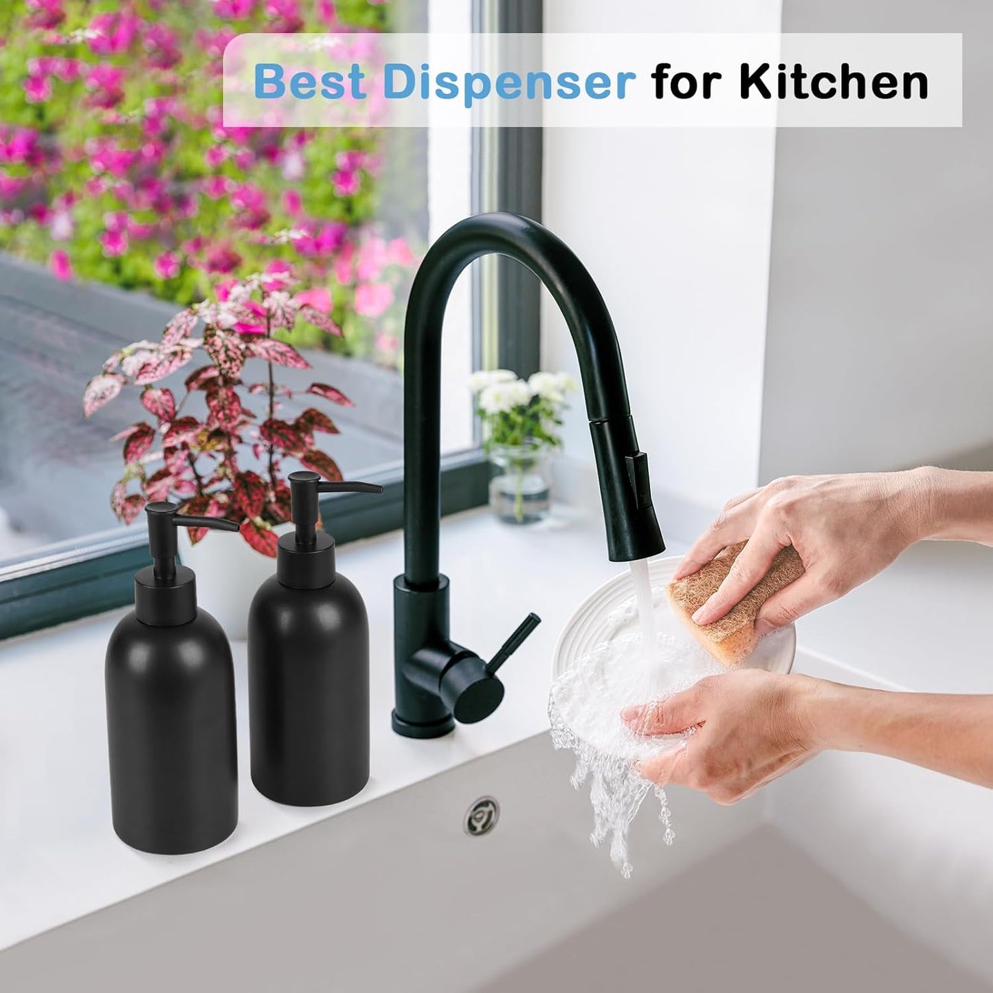 Natheeph 14OZ Ceramic Soap Dispenser Ceramic Soap Pump Dispenser Can Fill Liquid for
