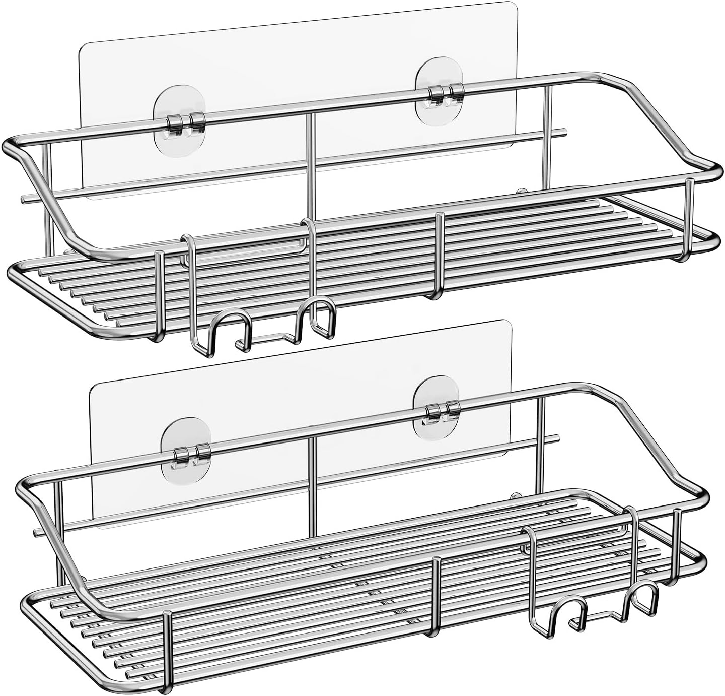 Nieifi Shower Caddy Shelf Storage Rack Adhesive Without Drilling Stainless Steel with Hooks for