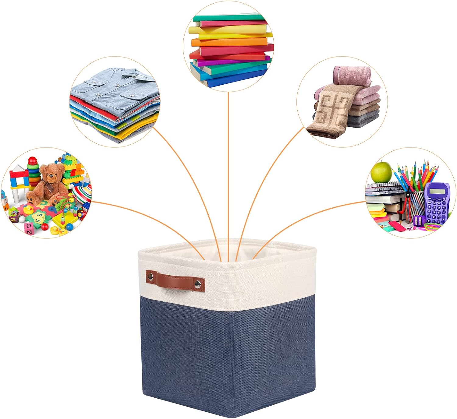 Univivi Fabric Cube Bins Set of 4 Storage Baskets with PU Handles for Home Closet Foldable Storage