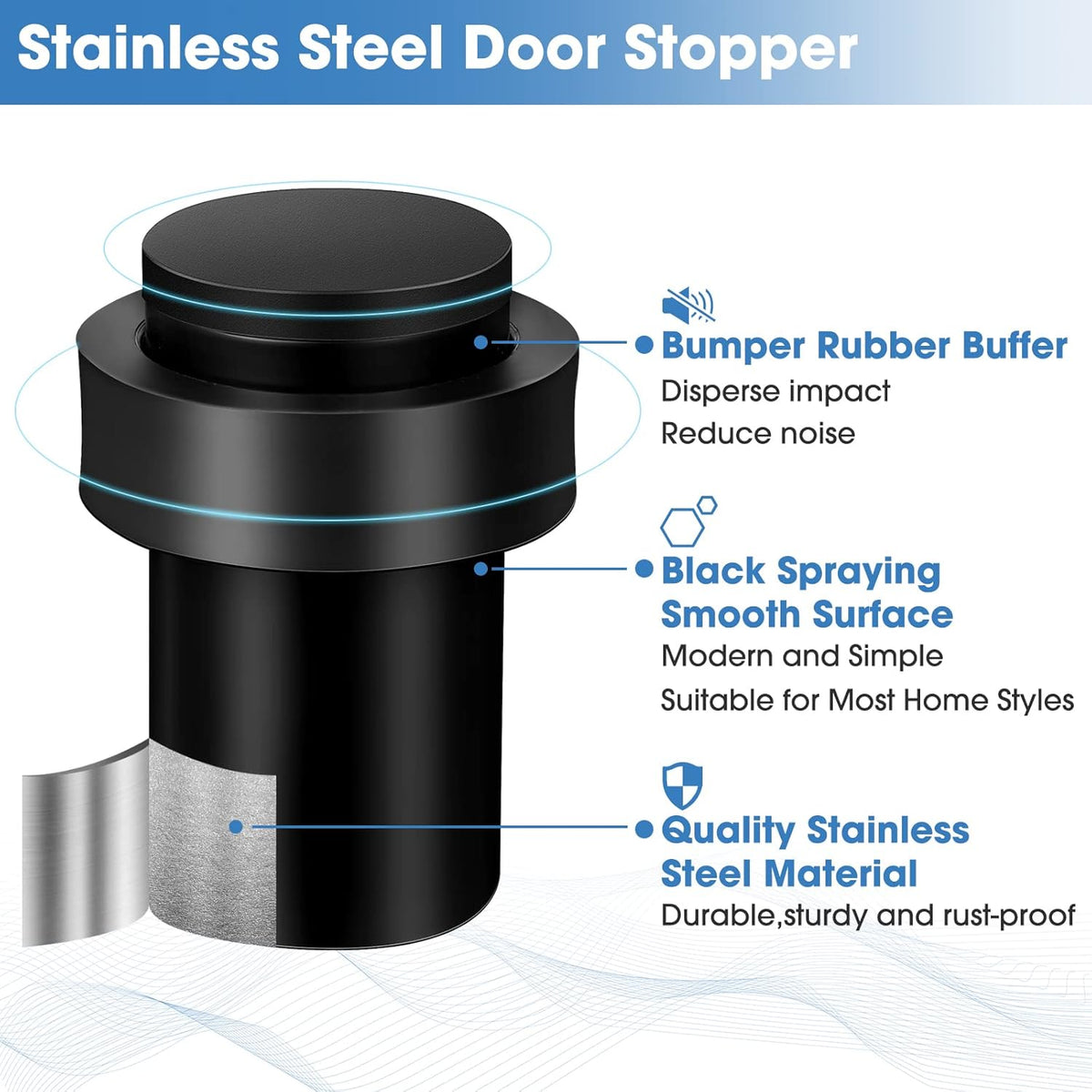 Chumia 6 Pcs Door Stopper Mounted Floor Stops Stainless Steel Cylindrical Stopper Modern Decorative