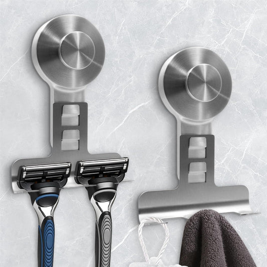 Suction Cup Razor Holder for Shower Wall 2 Pack,Heavy-Duty 15lbs Suction Hooks for