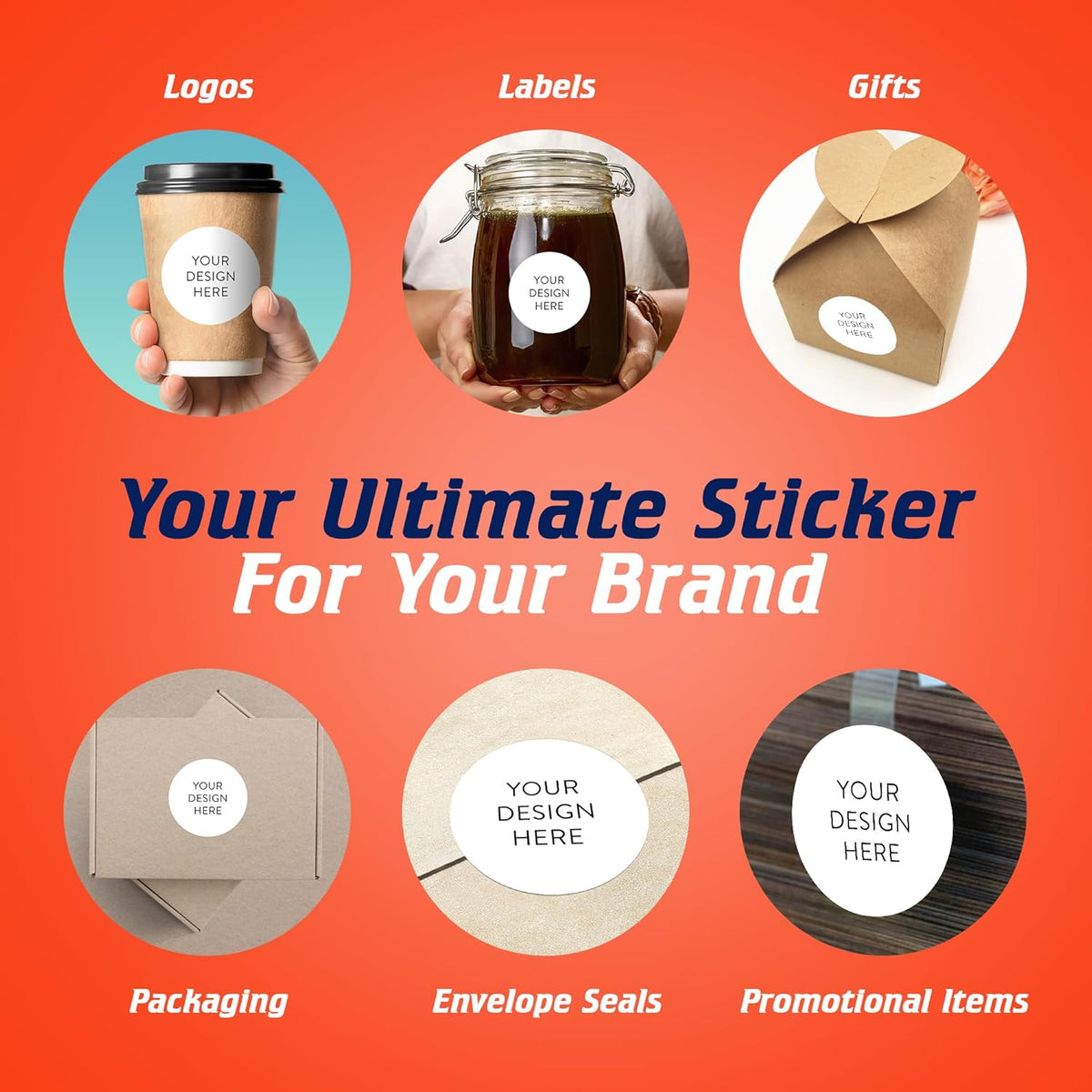 5-1000 Custom Vinyl Stickers - Upload Your own Image, Text, Design, Logo - Personalized Logo Labels