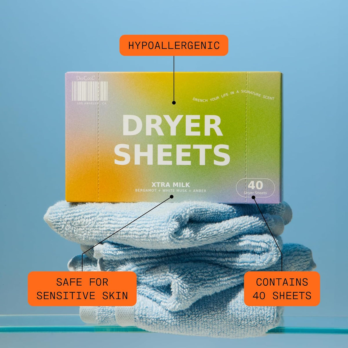 DedCool Dryer Sheets | Xtra Milk | 40 Count | Non-Toxic Vegan Fabric Softener | Bergamot, Vanilla &