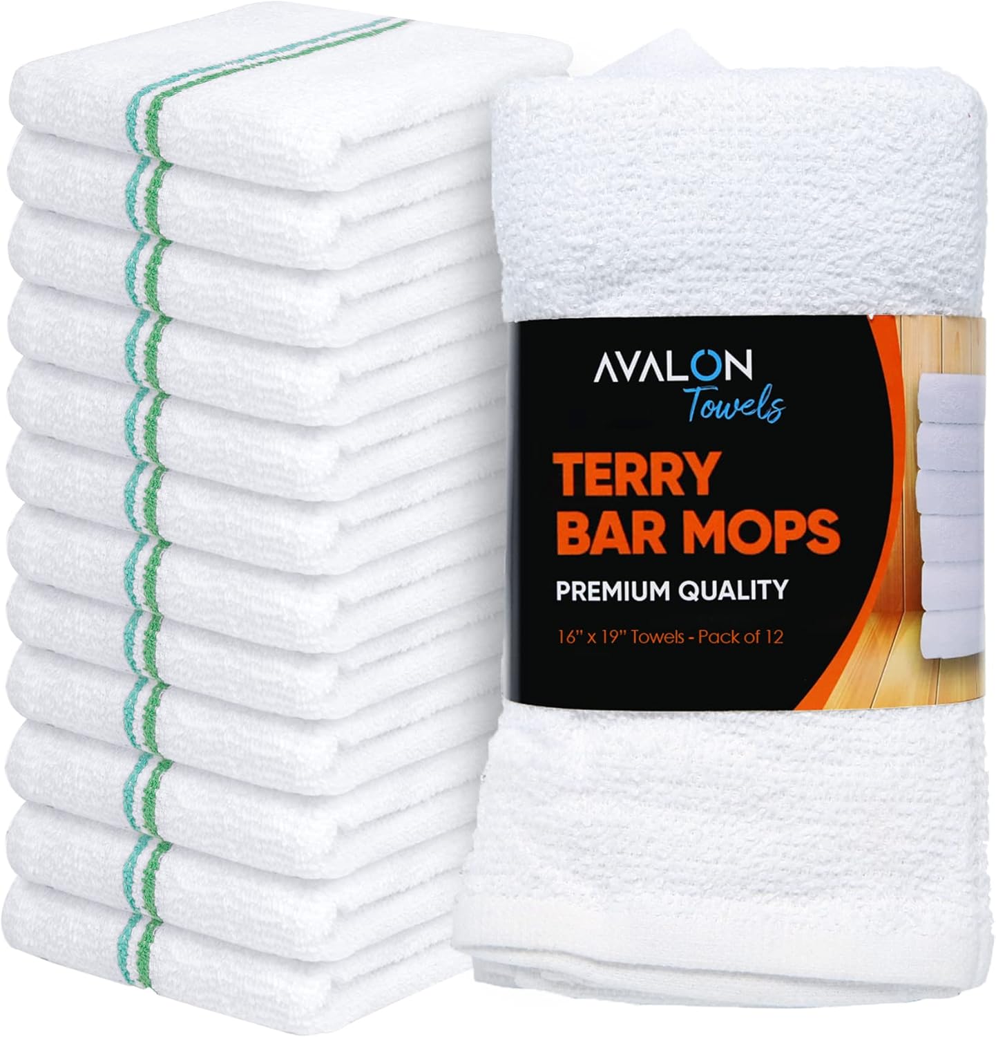 Avalon Towels Terry Bar Mop Towels (Value Pack of 12) Size 16"x19" – Absorbent and Durable