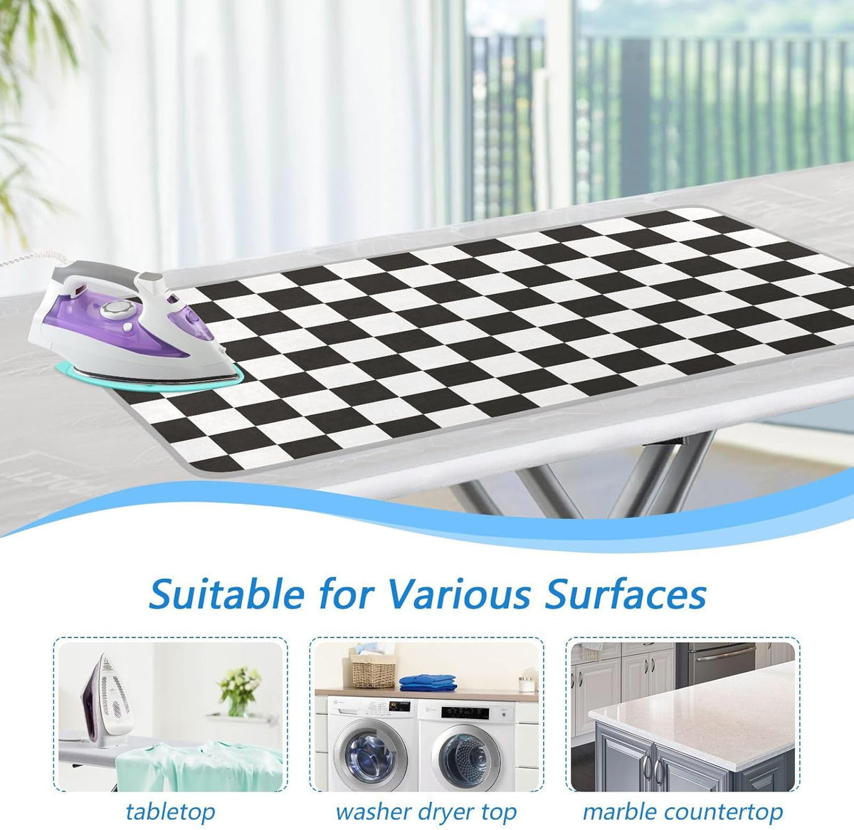 Checkered Black Ironing Mat Thickened Ironing Blanket Travel Portable Double-Side Using Ironing Pad