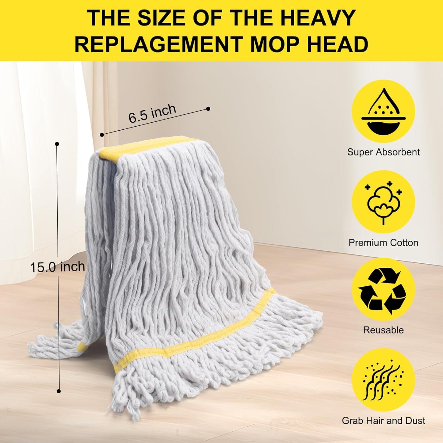 KeFanta 3 Pack Heavy Duty Commercial Mop Head Replacement,Wet Industrial Cotton Looped End String