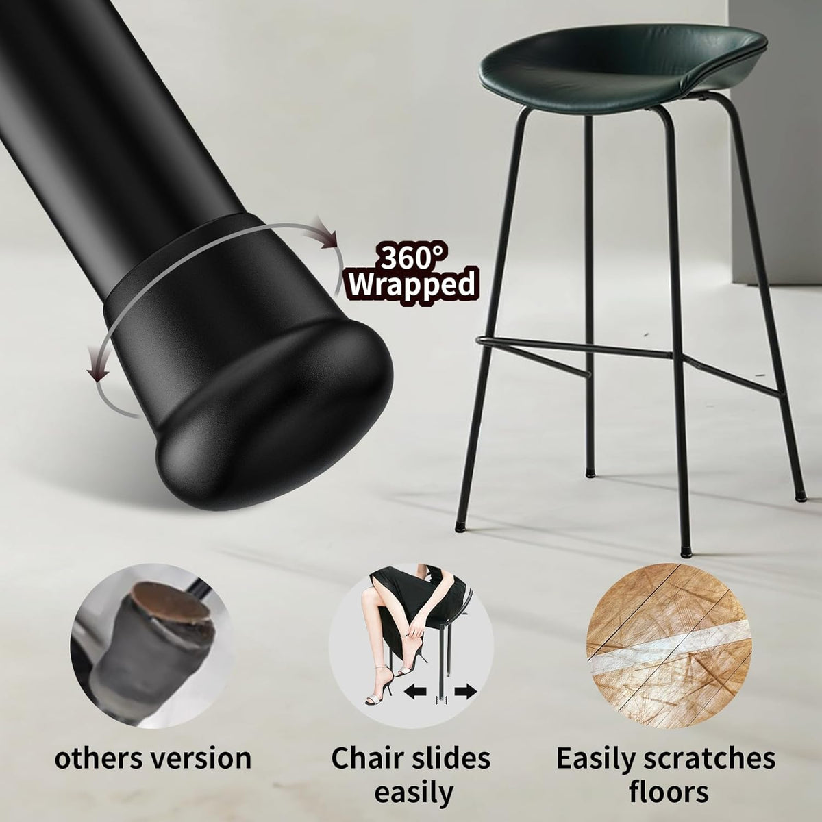 0.75 Inch Heavy Duty Rubber Chair Leg Caps - 24 PCS Non-Slip Furniture Floor Protectors with Metal