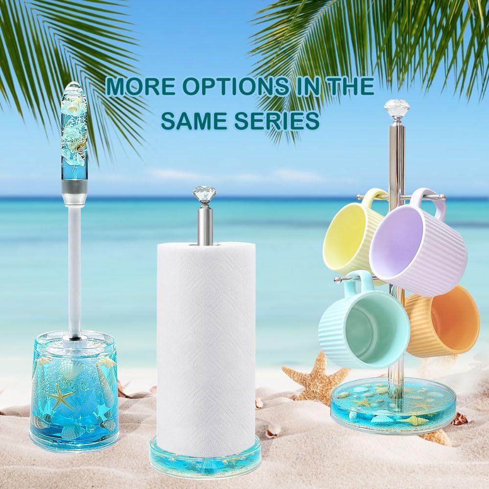 FONMY Toilet Brush and Holder Acrylic with Nature Seashell,Compact Size Toilet Bowl Brush with