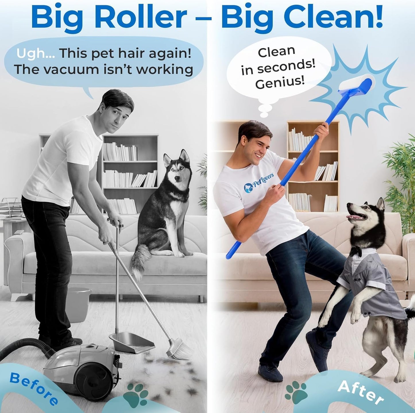 PetLovers Large Lint Roller with 3 Refills – 400 Total Sheets for Tackling Pet Hair, Extra Large