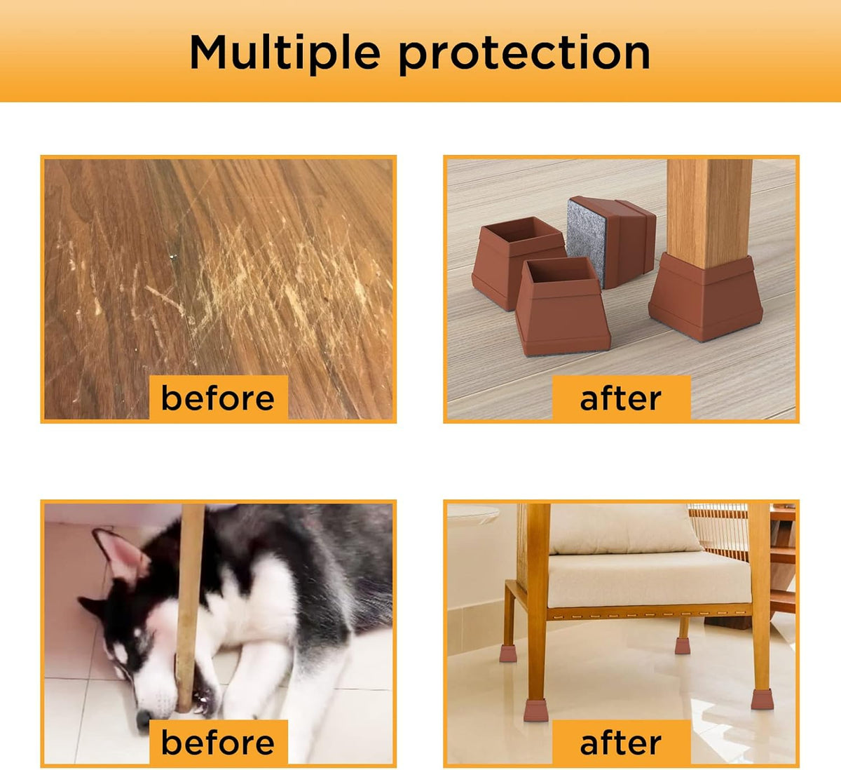 16 PCS Square Chair Leg Floor Protector, Silicone Chair Leg Cover, Furniture Leg Protectors with