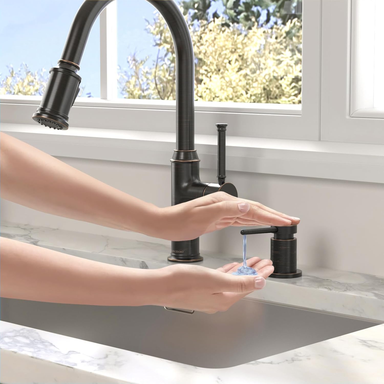 Lava Odoro Bronze Soap Dispenser for Kitchen Sink, Modern Brass Built in Countertop Pump Dispenser
