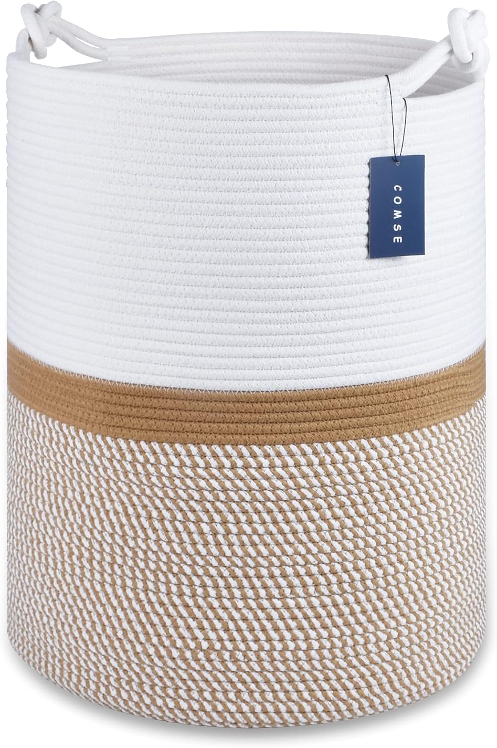 COMSE Extra Large Blanket Basket, Tall Woven Storage Basket, Nursery Hamper, 15.7”x 21.7”, Cotton