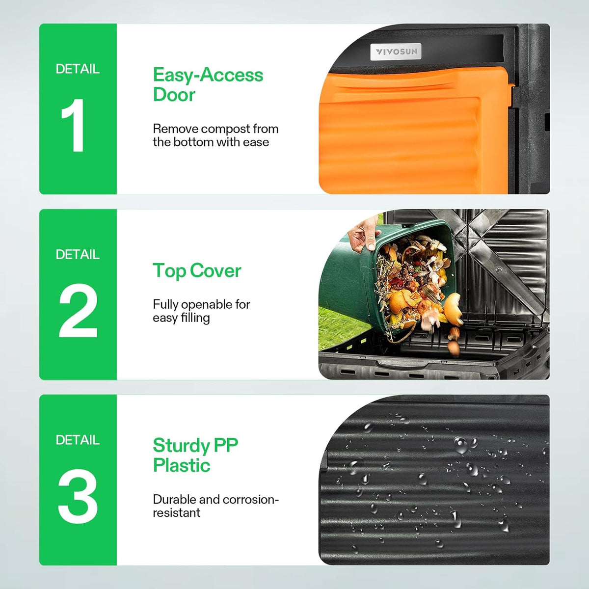 VIVOSUN Compost Bin 80Gallon (300L), Outdoor Composter W/Large Capacity & Easy Assembling, Compost