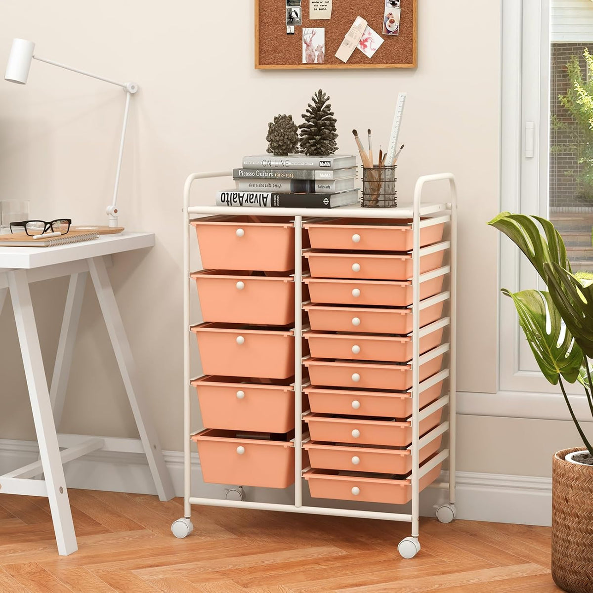 GOFLAME 15-Drawer Rolling Storage Cart, Multipurpose Movable Organizer Cart, Utility Cart for Home