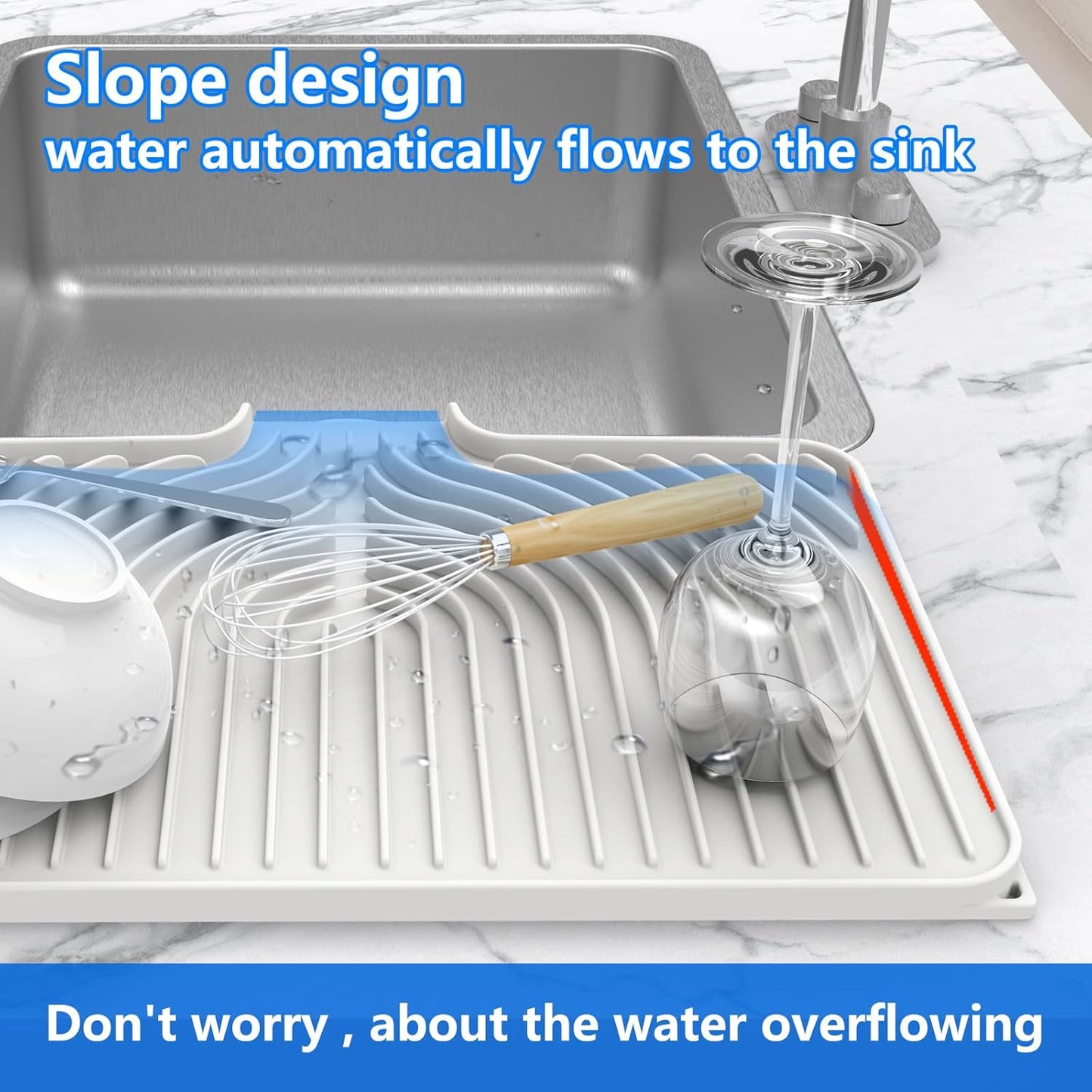 Dish Drying Matt for Kitchen Counter,18"×12"Silicone Dry Rack Mat with Built in Drain, Kitchen Dry