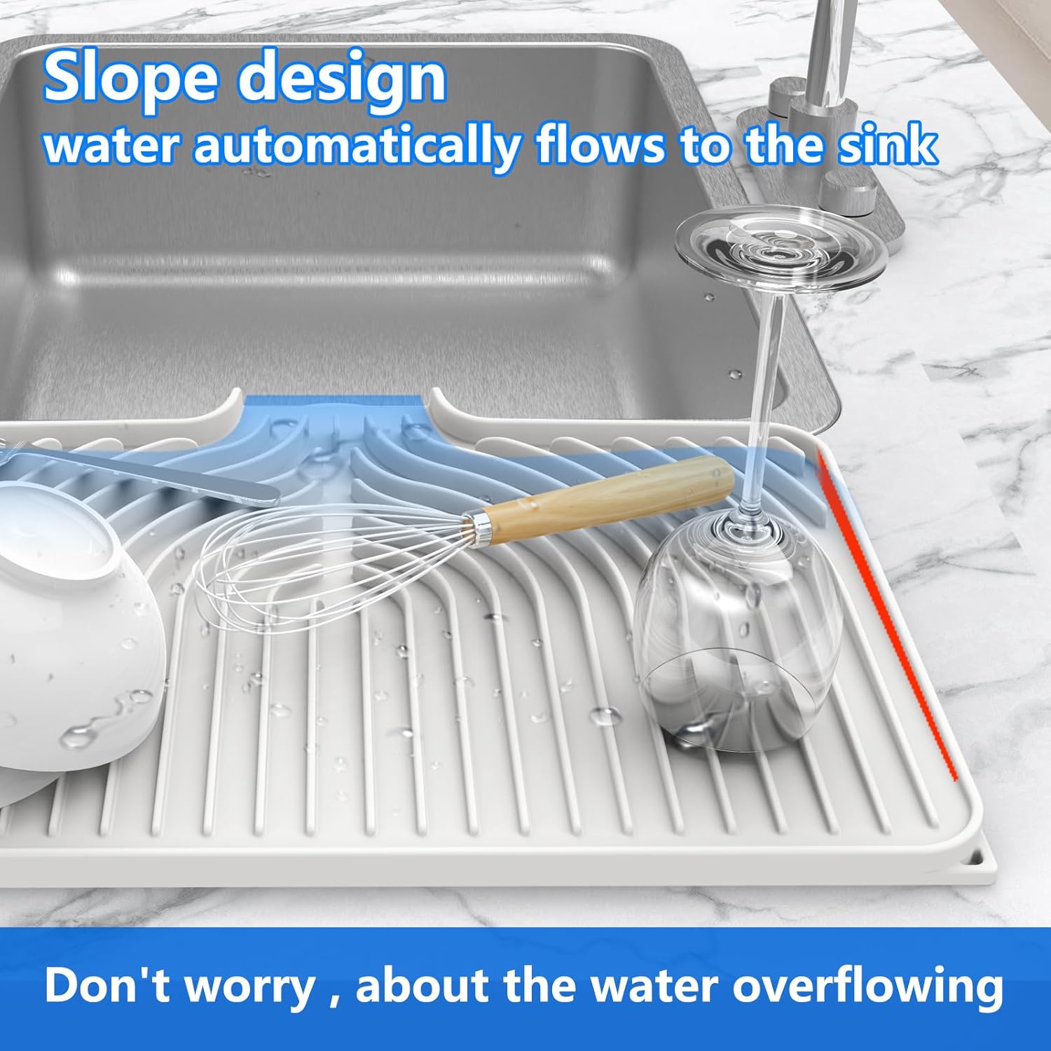 Dish Drying Matt for Kitchen Counter,18"×12"Silicone Dry Rack Mat with Built in Drain, Kitchen Dry