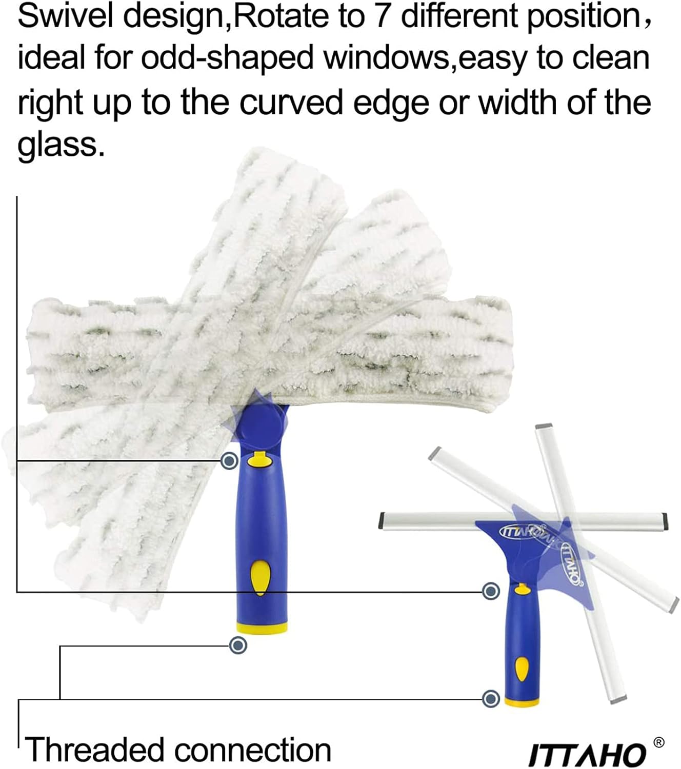 ITTAHO Window Washing Kit with Extension Pole, 10" Squeegee & 11" Microfiber Scrubber Combi with