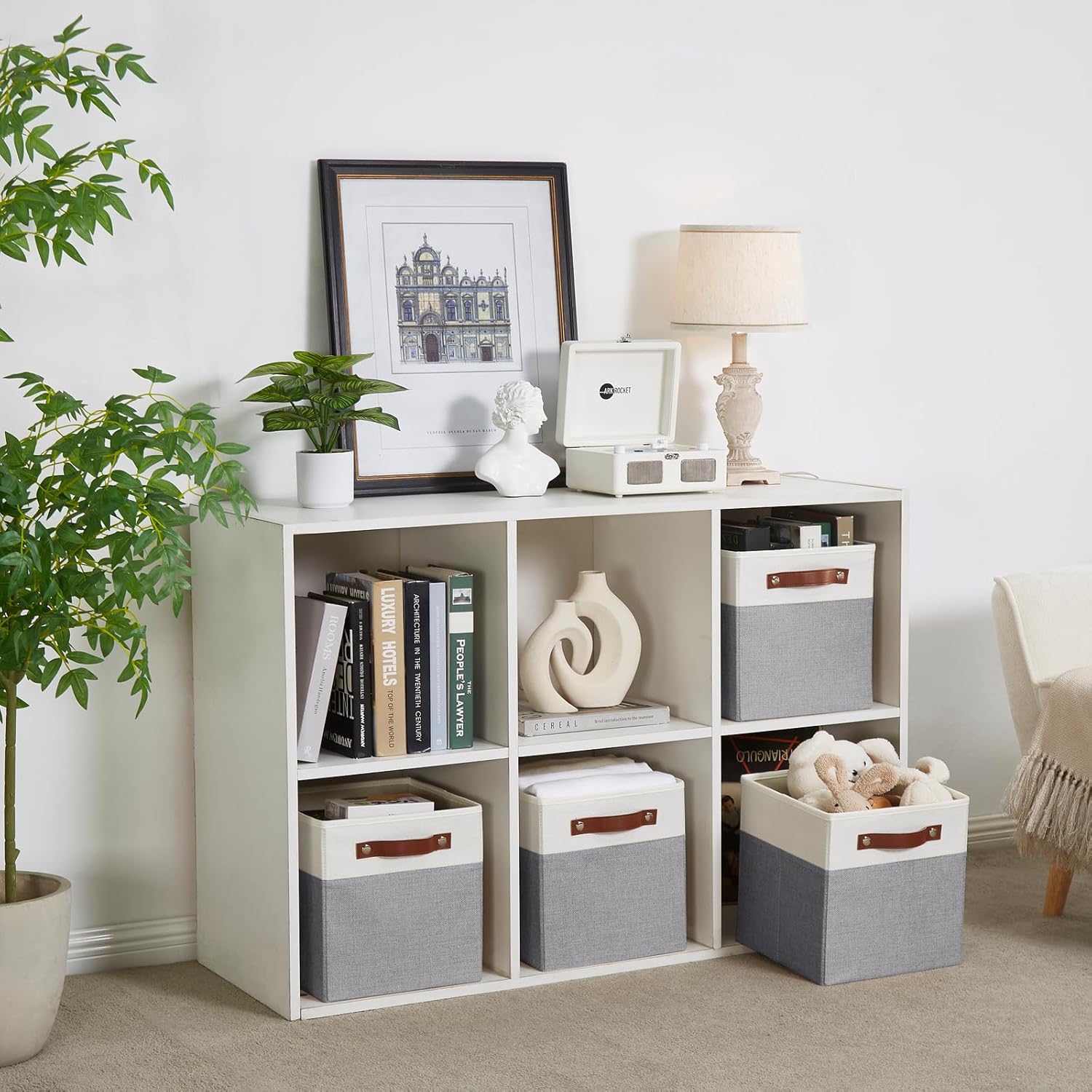 Collapsible Fabric Storage Cube Bins with 2 Reinforced PU Handles, Foldable Storage Organizer