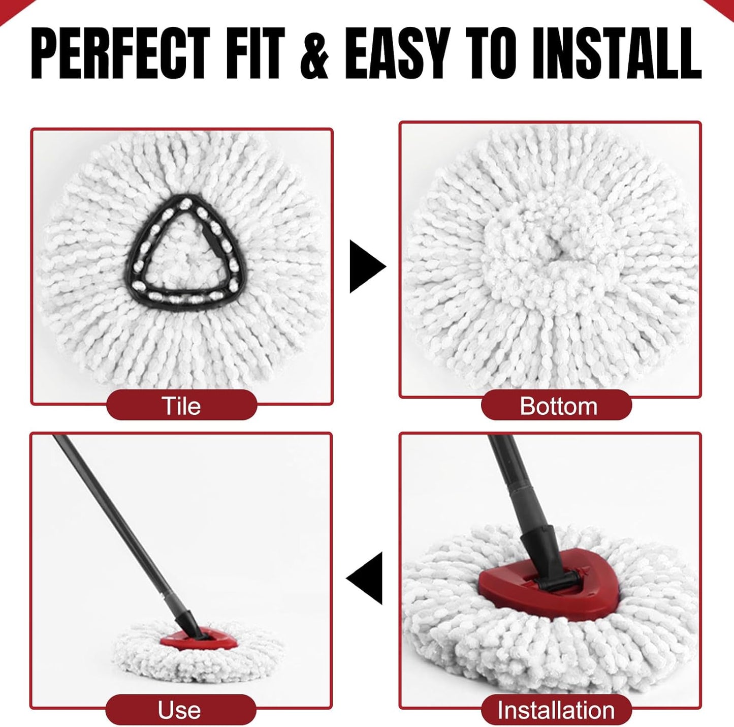 6Pcs Spin Mop Replacement Heads, White Large 360° Easy Wring Spin Mop Head 100% Microfiber Refill
