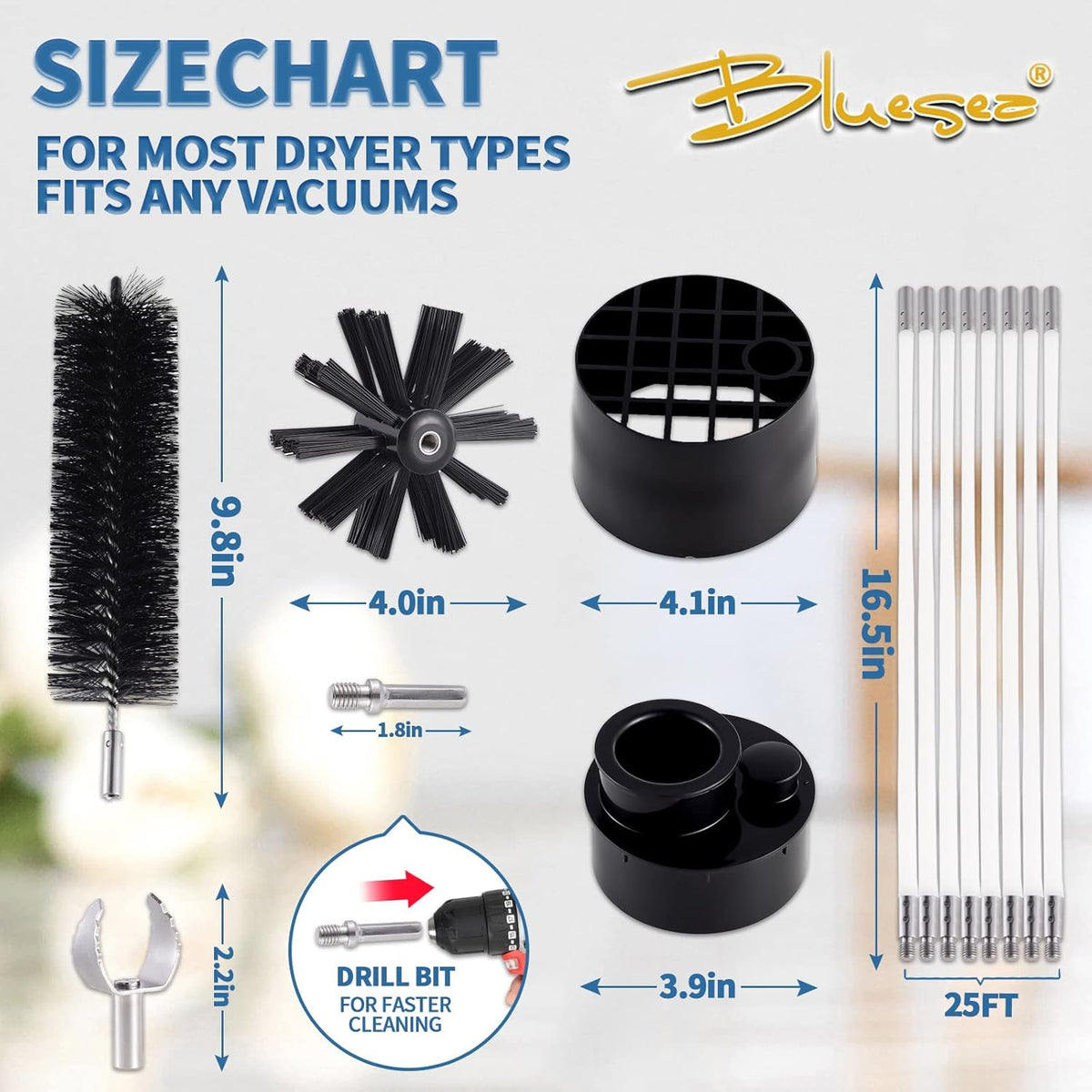 Bluesea 7 Pieces 25 Feet Dryer Vent Cleaner Kit, Reinforced Nylon Dryer Vent Cleaning Kit, Durable
