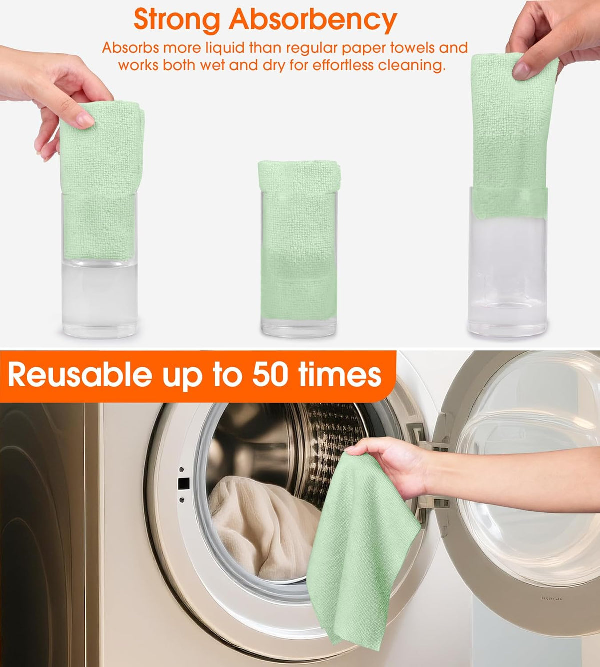 Roll of Microfiber Cleaning Cloth –100 Pack, Tear Away Microfiber Towels, Reusable, Washable