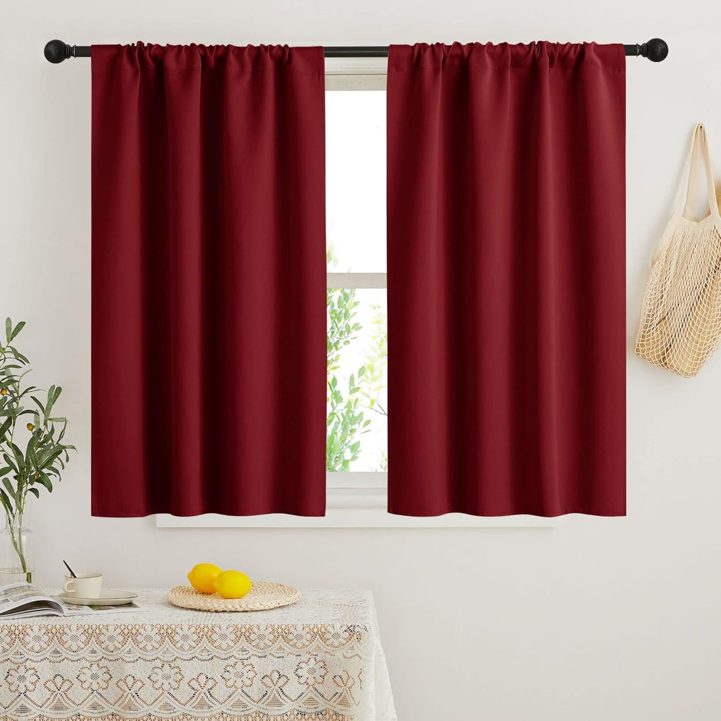 RYB HOME Kitchen Curtains 45 inch Length 2 Panels Set, Privacy Assured Drapes Room Darkening Small