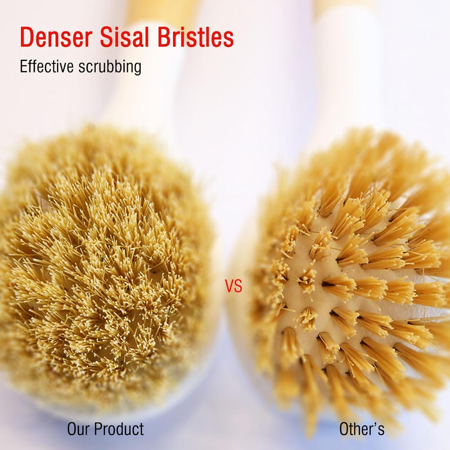Wooden Dish Brush, Natural Bristle Dish Brushes with Handle, Wooden Handle Soft Scrubber Kitchen
