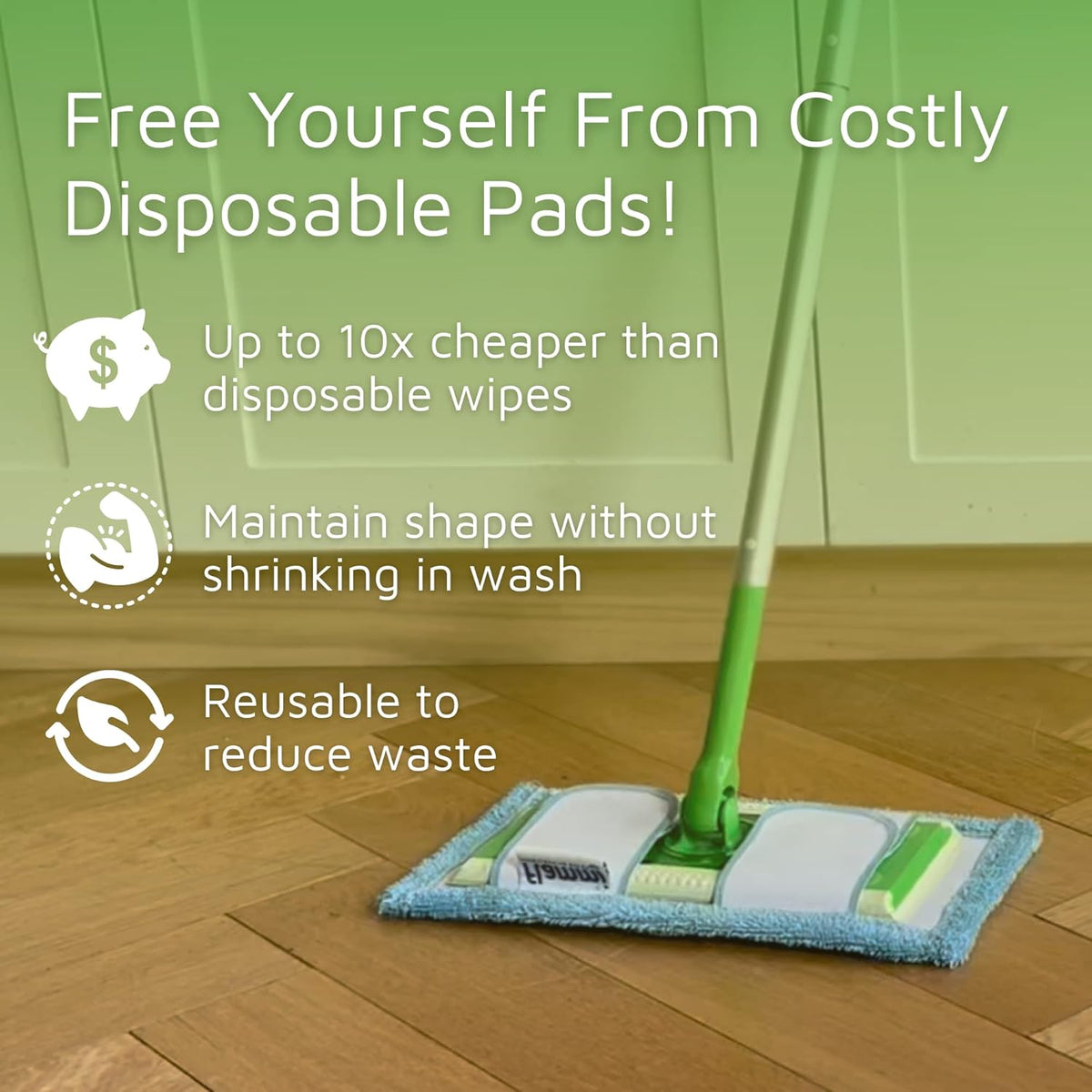 Reusable Microfiber Mop Pad for Swiffer Sweeper, 12.5'' Refill Washable for Hard Floor Baseboard