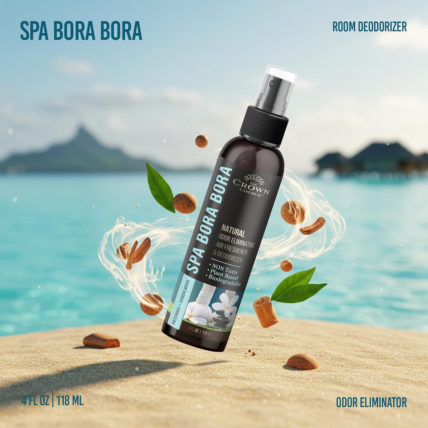 Non-Toxic Odor Eliminator, Natural Sandalwood & Patchouli Air Freshener Spray for Home, Room