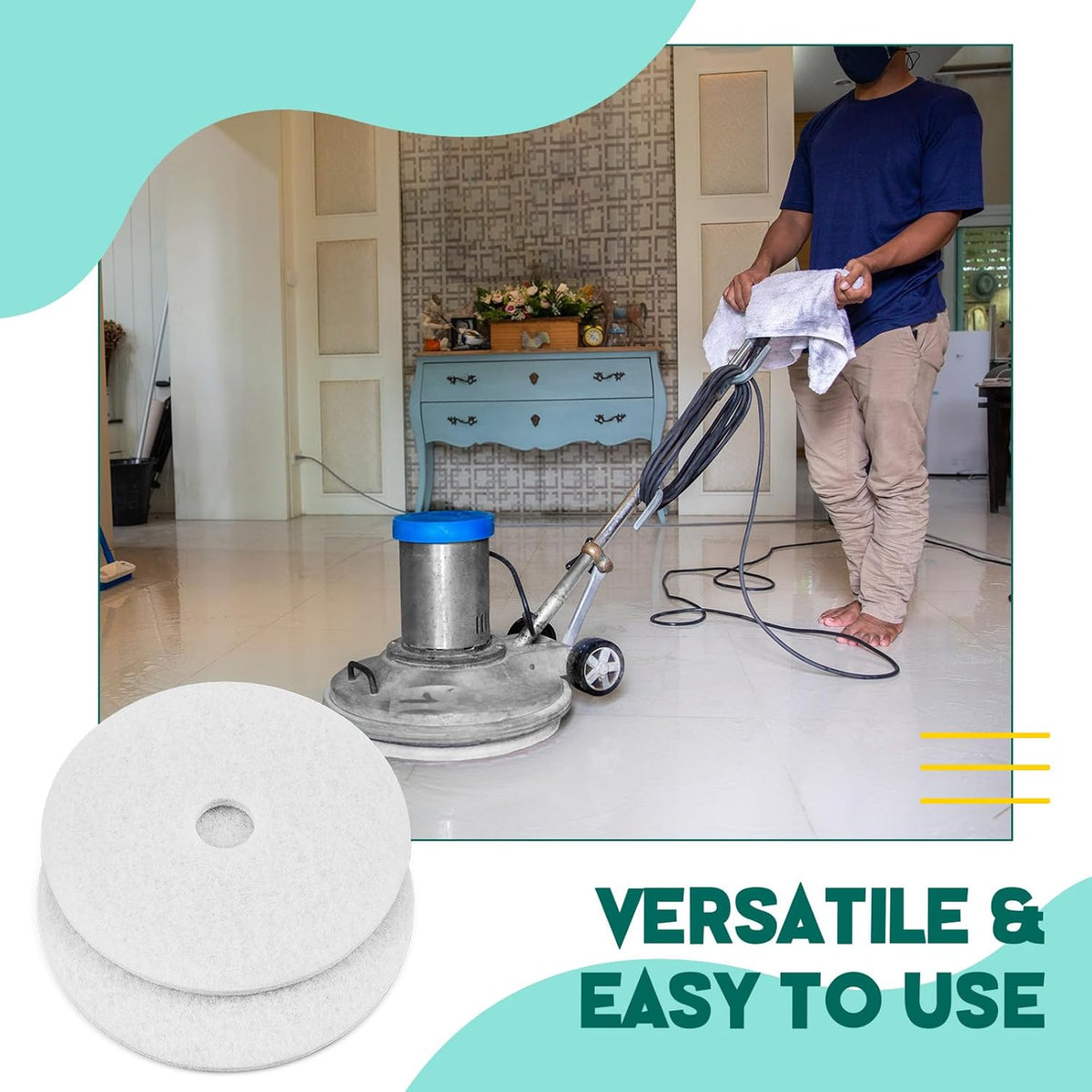 2 Pcs 12" White Scrubbing Pads Commercial Cleaning Orbiter Pads-Maintenance Non Woven for Floor