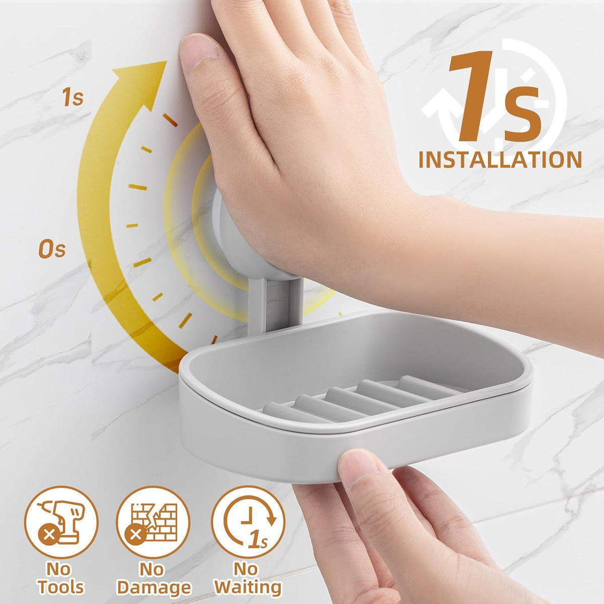 LEVERLOC Soap Dish Holder for Shower Suction Cup Wall Mounted Self Draining NO-Drilling Removable