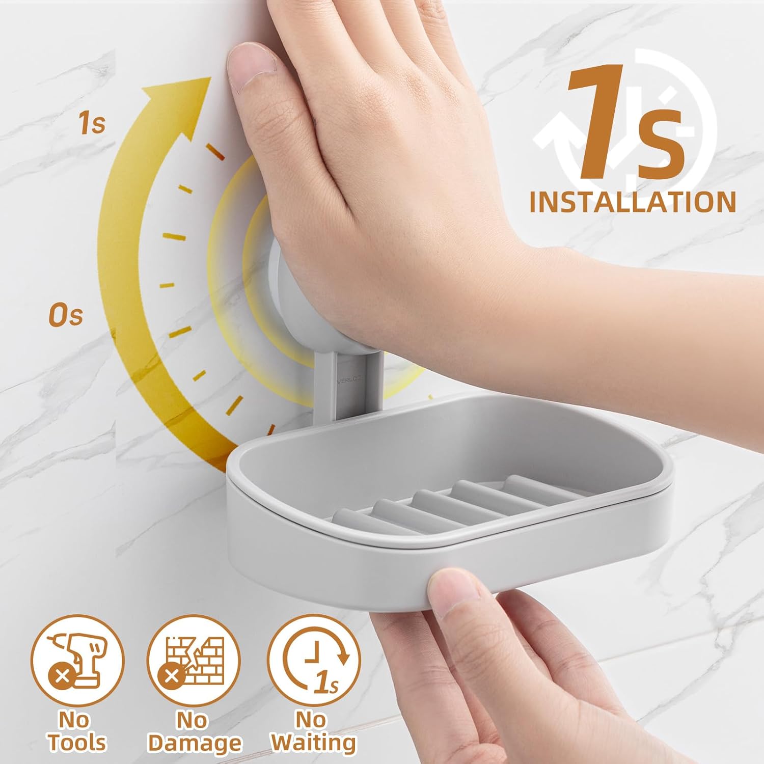 LEVERLOC Soap Dish Holder for Shower Suction Cup Wall Mounted Self Draining NO-Drilling Removable