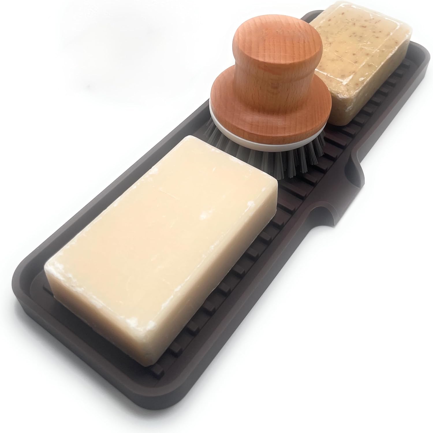 Happitasa Silicone Soap Dish Tray and Sponge Holder with Drain Chute | Bathroom and Kitchen Sink