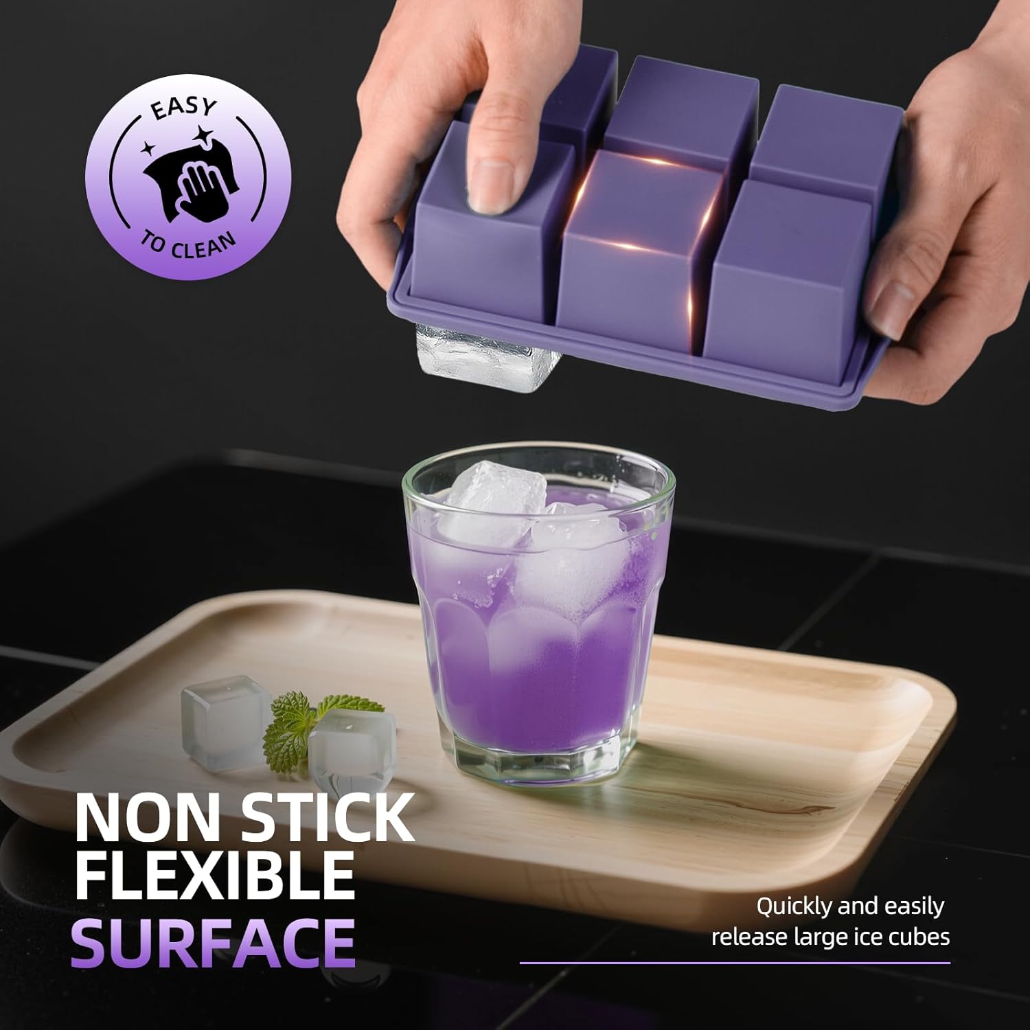Large Ice Cube Trays for Whiskey (2 Pack) - Silicone Ice Cube Molds with Steel Frame Reinforcement
