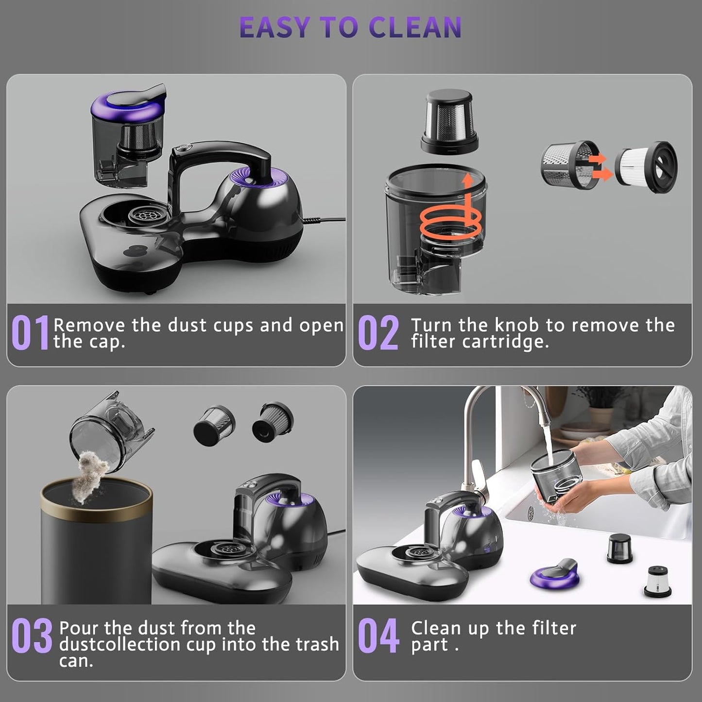 Mattress Vacuum Cleaner, Handheld UV Bed Vacuum Cleaner 16KPa & 12800 Vibrations Per/Min Upgraded