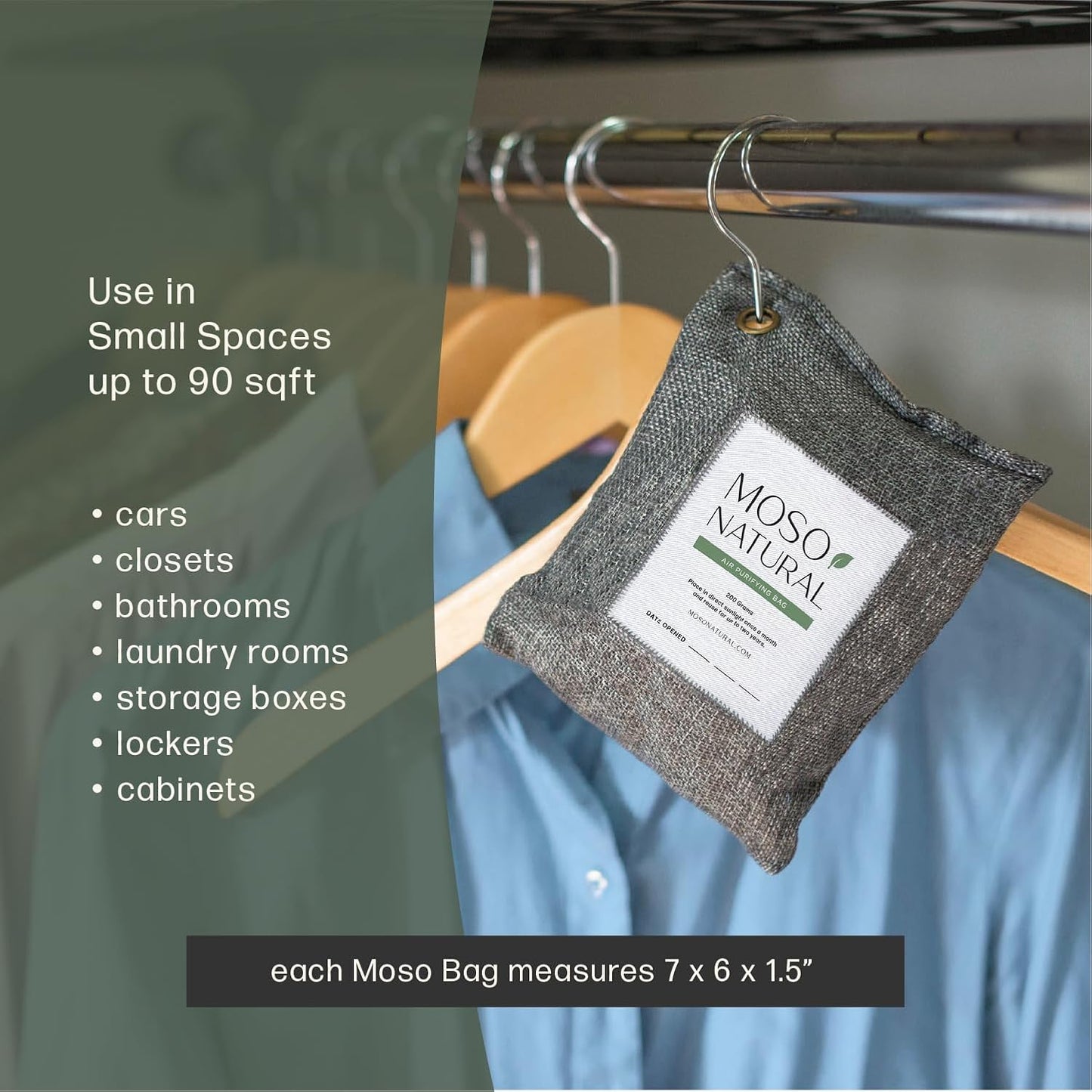 Moso Natural Air Purifying Bag 200g (2 Pack) Bamboo Charcoal Odor Absorber for Home & Car | Closet