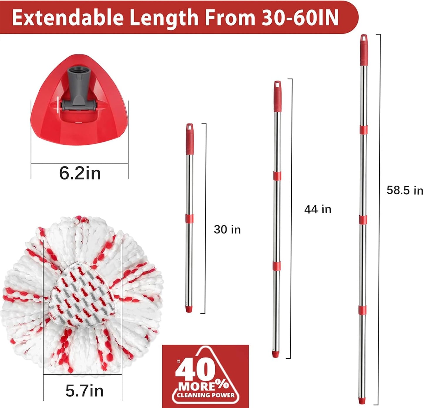 Spin Mop Replacement Head, Base, Handle Compatible with Ocedar Mop Set EasyWring 1-Tank Microfiber