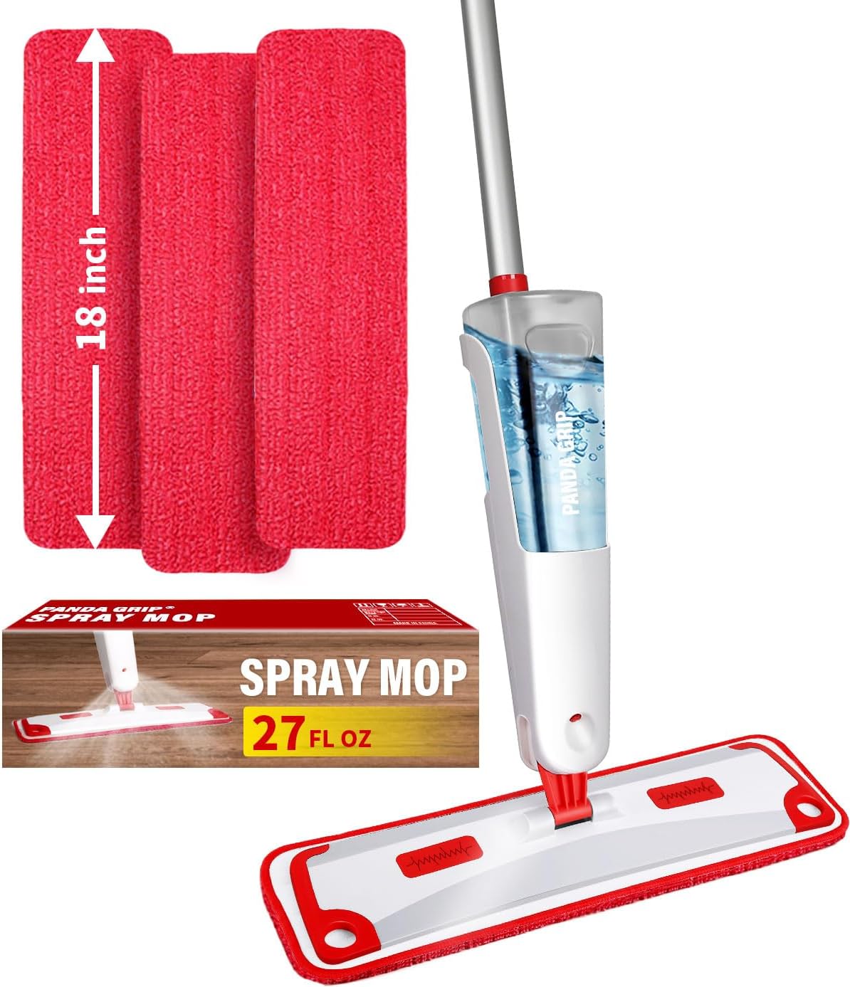 Mop for Floor Cleaning, Professional 18 Inch Washable Reusable 3 Pads Refills and Refillable Spray