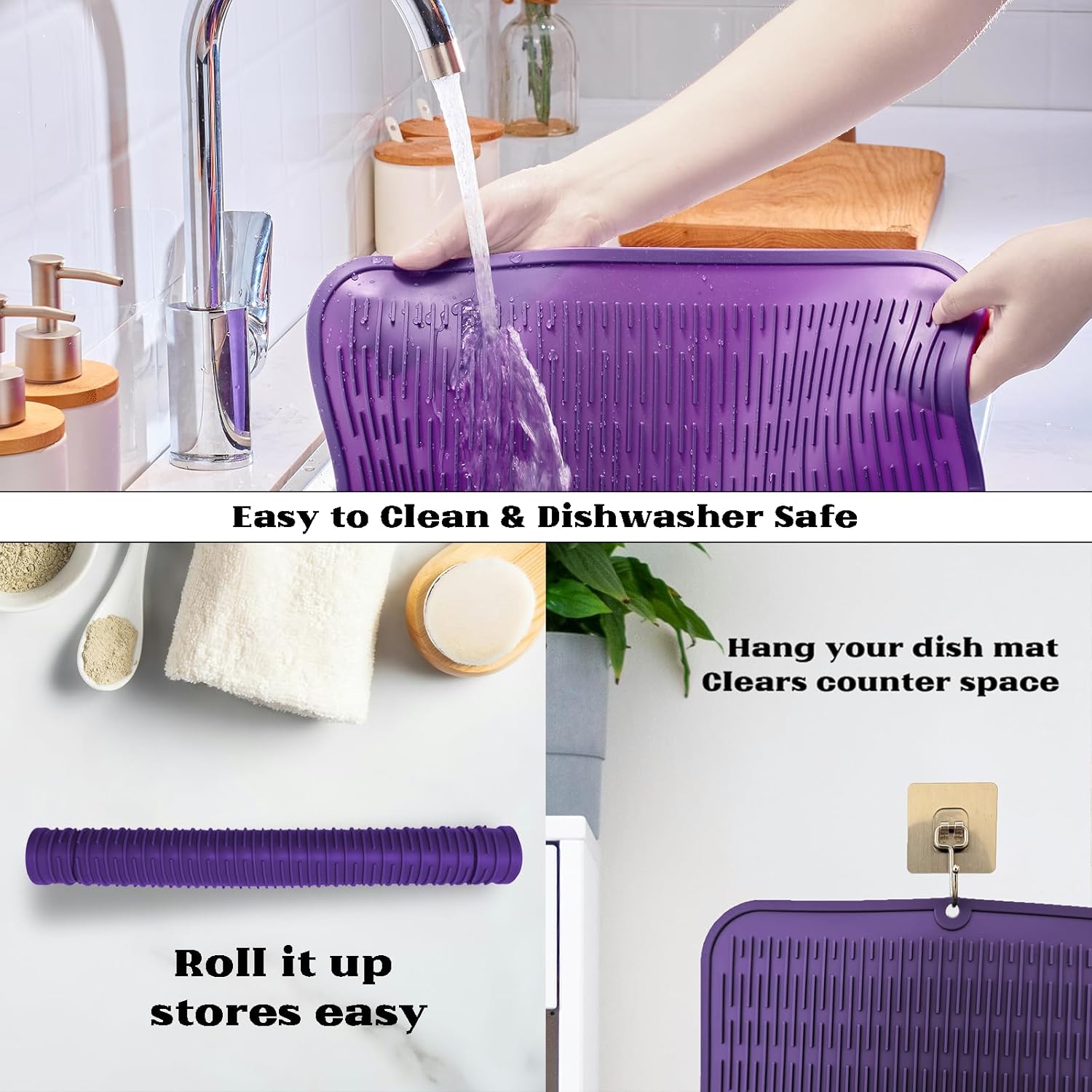 ZLR Silicone Dish Drying Mat for Kitchen Counter, Eco-Friendly Fast Dry Dish Mat, Easy Clean Multi