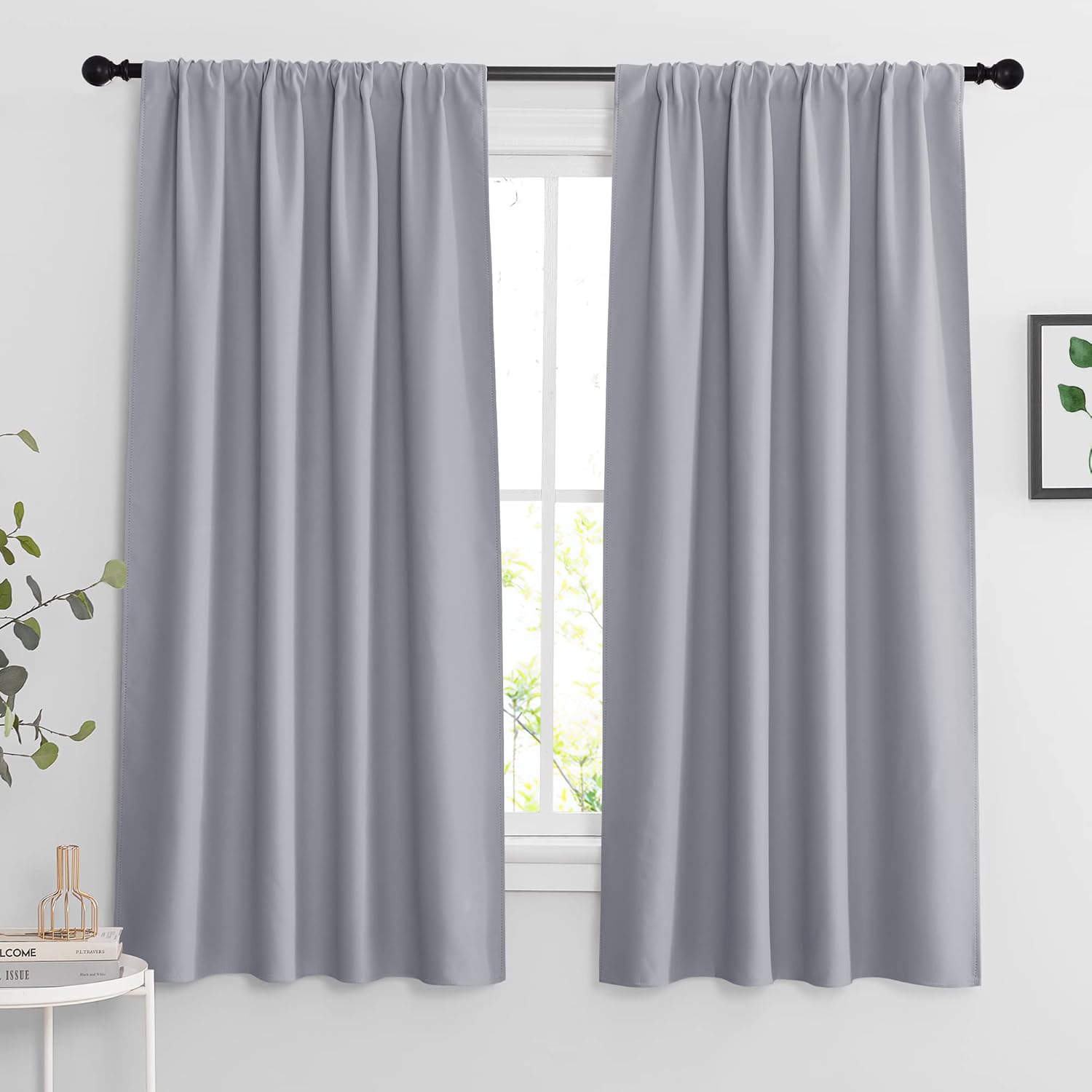 RYB HOME Blackout Curtains 63 inches Long - Energy Saving Insulation Large Window Curtain Blinds