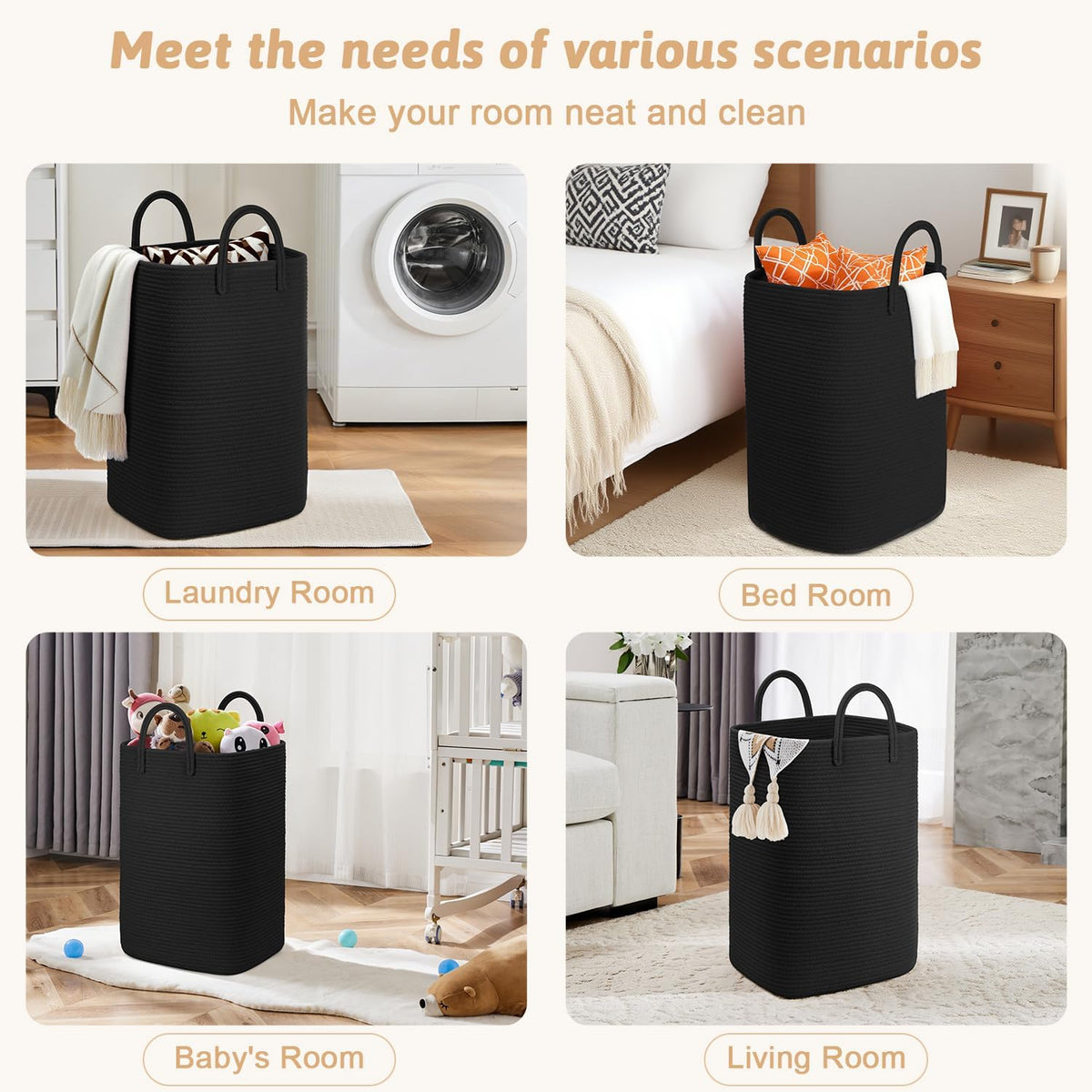 Laundry Basket,Woven Cotton Rope Laundry Hamper,80L Versatile Storage for Dirty Clothes,Baby