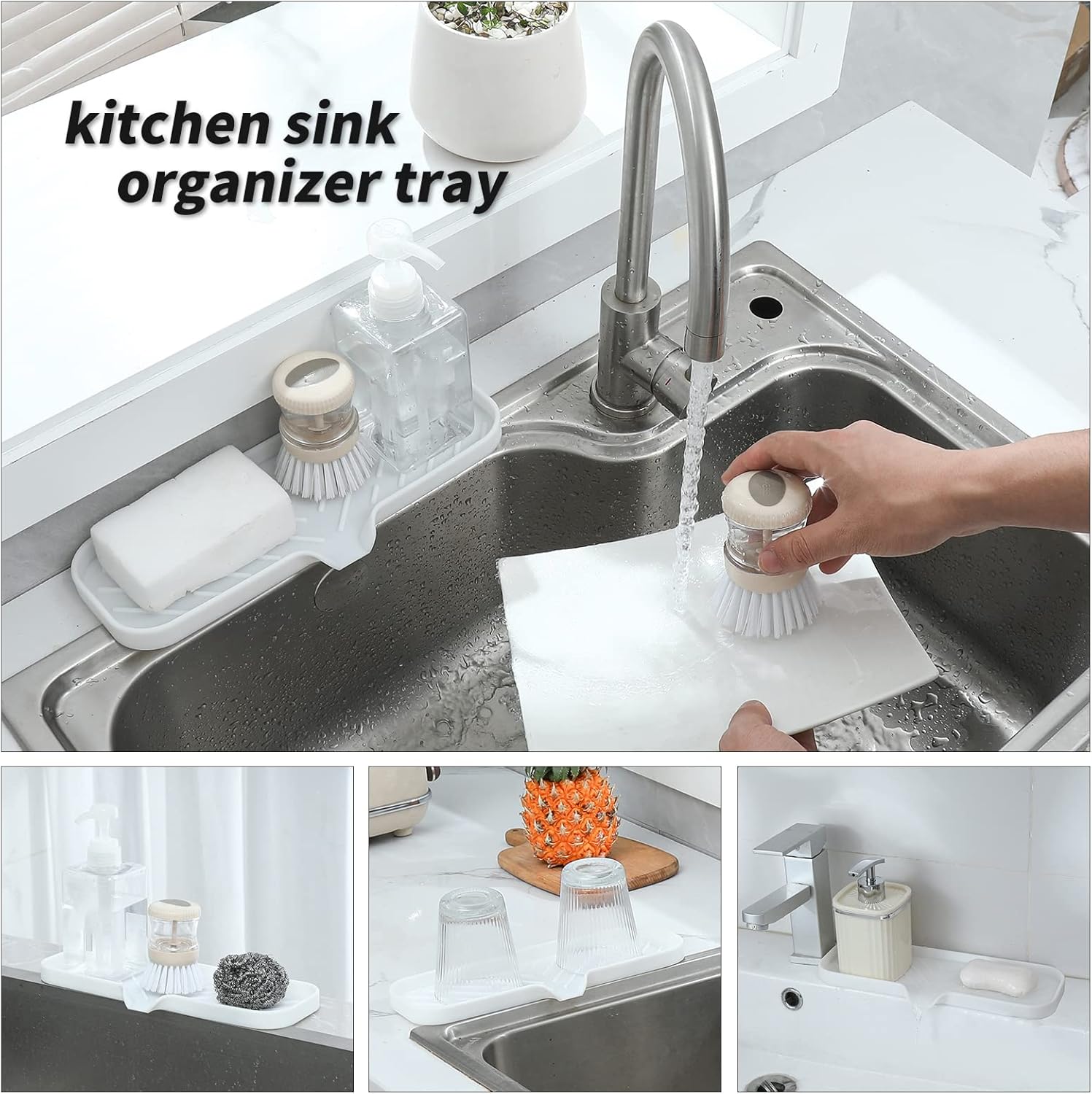 Silicone Bathroom Soap Dishes with Drain Spout-Bathroom and Kitchen Sink Organizer,Sponge